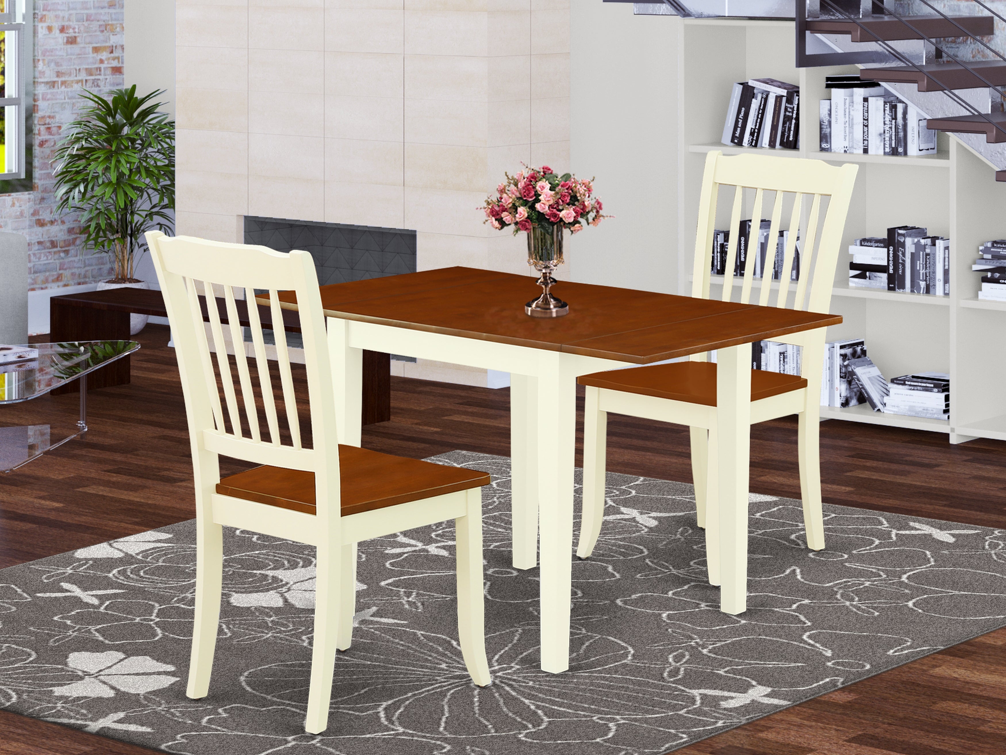 East West Furniture NDDA3-WHI-W Kitchen Table Set 3 Pcs- 2 Wonderful Chairs for Dining Room and a Fantastic Wood Dining Table - Cherry Finish Hardwood Chair Seat and Table Top - Buttermilk Finish Solid wood Structure.