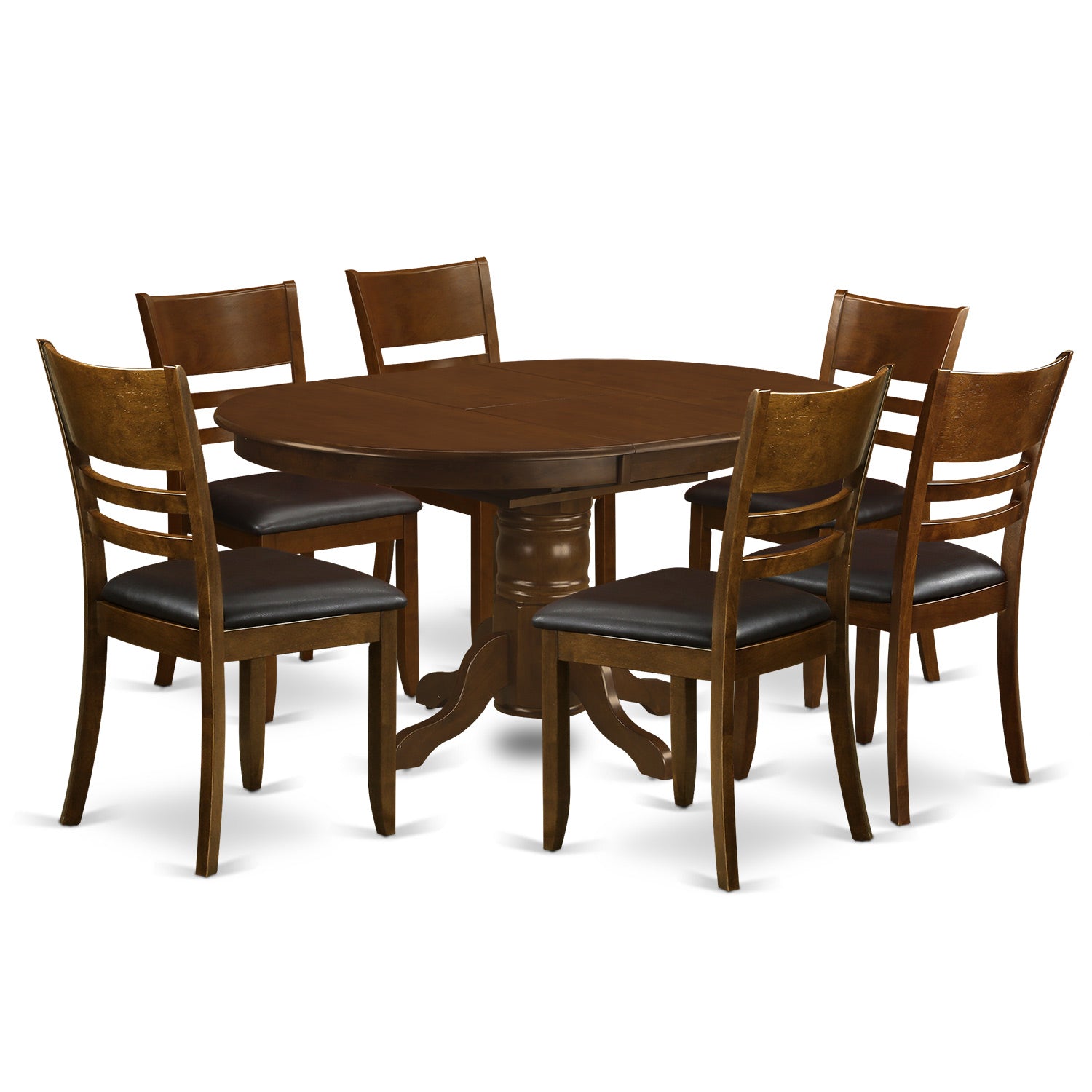 KELY7-ESP-LC 7 Pc set Kenley with a Leaf and 6Padded Leather Kitchen Chairs in Espresso .