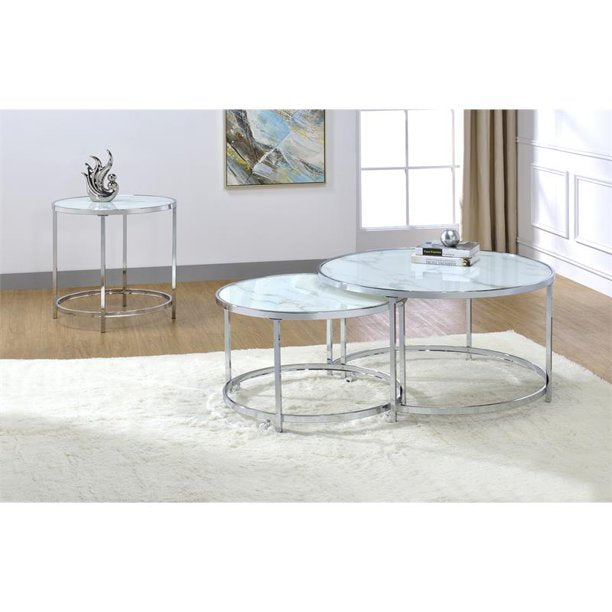 Steve Silver Rayne Faux Marble Glass Top Round End Table