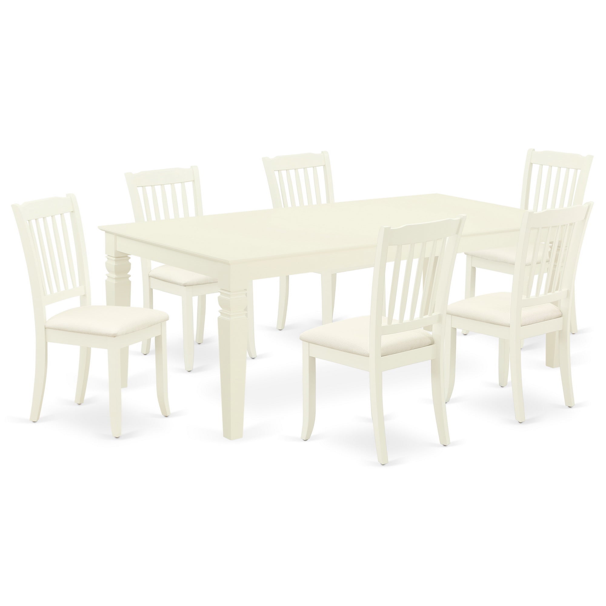 LGDA7-LWH-C 7Pc Dinette Set Includes a Rectangular Kitchen Table with Butterfly Leaf and Six Vertical Slatted Microfiber Seat Dining Chairs, Linen White Finish
