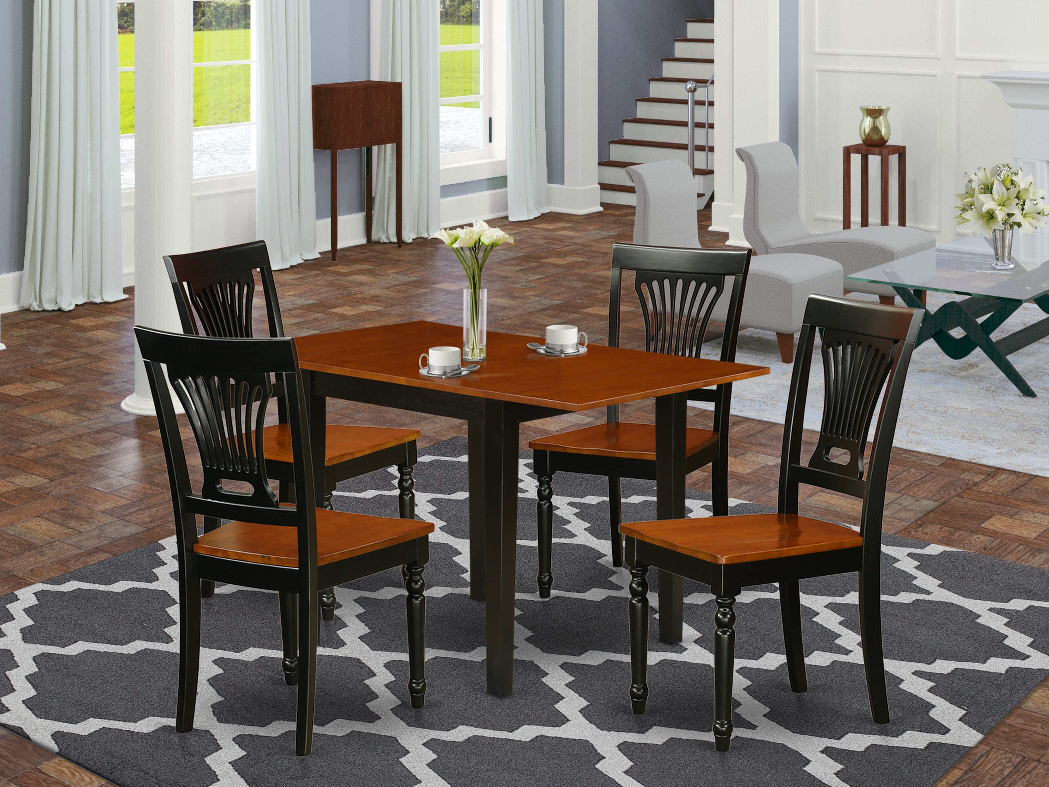 East West Furniture NDPL5-BCH-W, 5Pc Dinette Set Includes a Rectangular Table and 4 Dining Room Chair with Solid Wood Seat and Panel Back, Black and Cherry Finish
