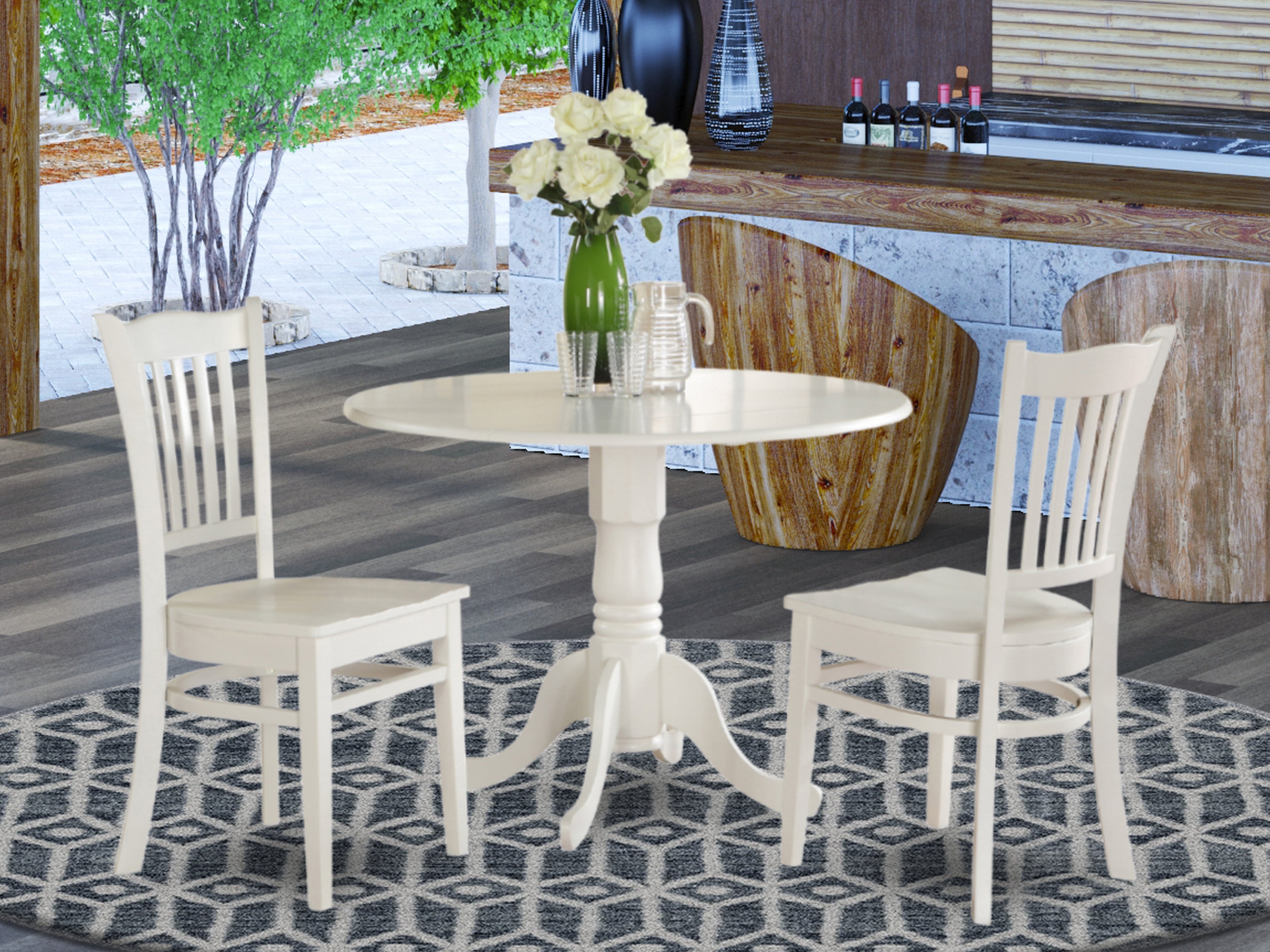DLGR3-WHI-W 3 PC small Kitchen Table set-Kitchen Table and 2 Kitchen Chairs.