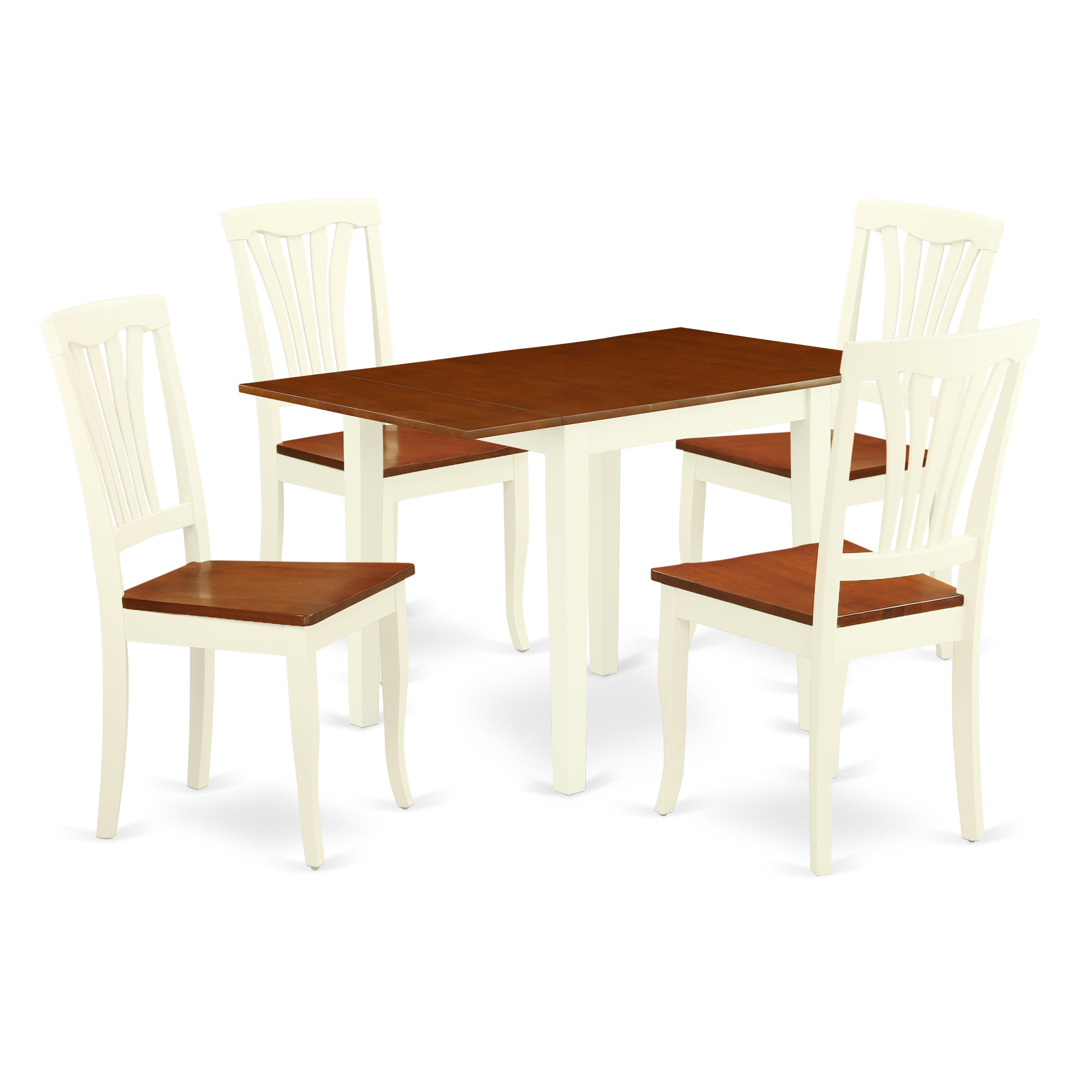 East West Furniture NDAV5-WHI-W Kitchen Dining Table Set 5 Pc- 4 Outstanding Chairs for Dining Room and an Eye-catching Wood Table - Cherry Finish Wooden Chair Seat - Butter Milk Finish Hardwood Frame.