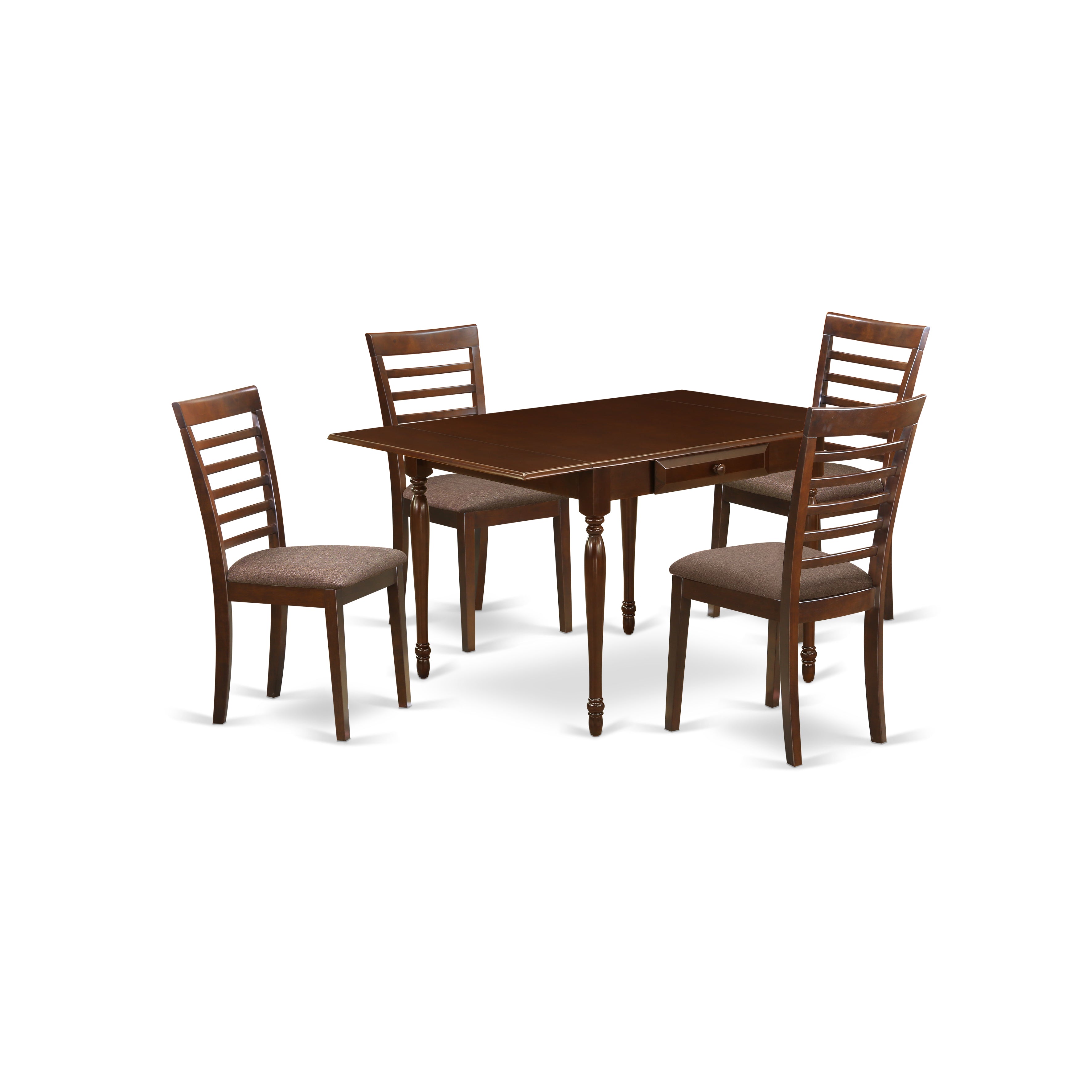 East West Furniture MZML5-MAH-C 5 Pieces Kitchen Dinette set - Strong Drop Leaf Real Wood Dining Table and 4 Microfiber Upholstery Seat Wood Dining Chairs, Mahogany Finish