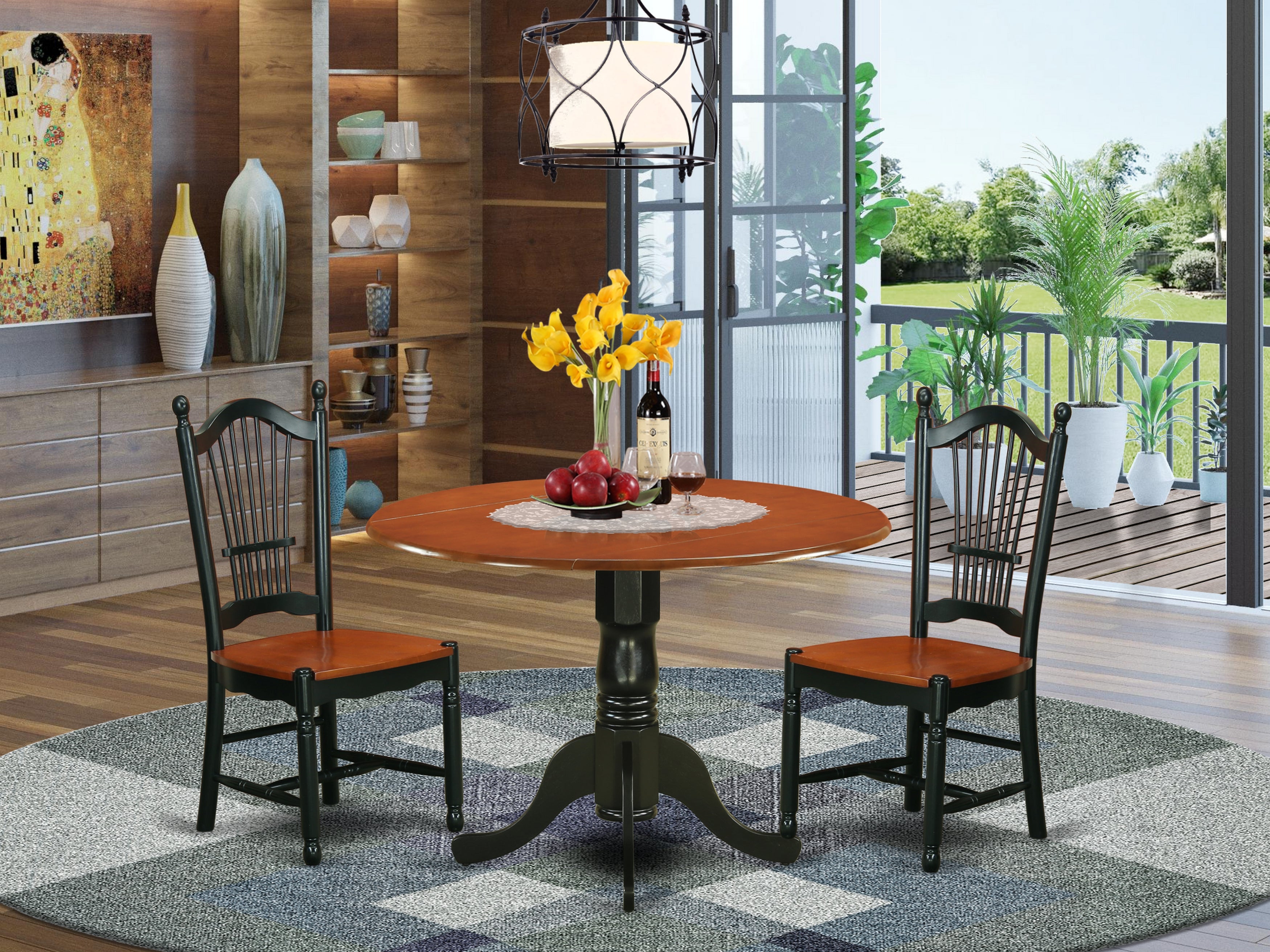 DLDO3-BCH-W 3 PC Dublin kitchen table set-Dining table and 2 wood seat kitchen chairs