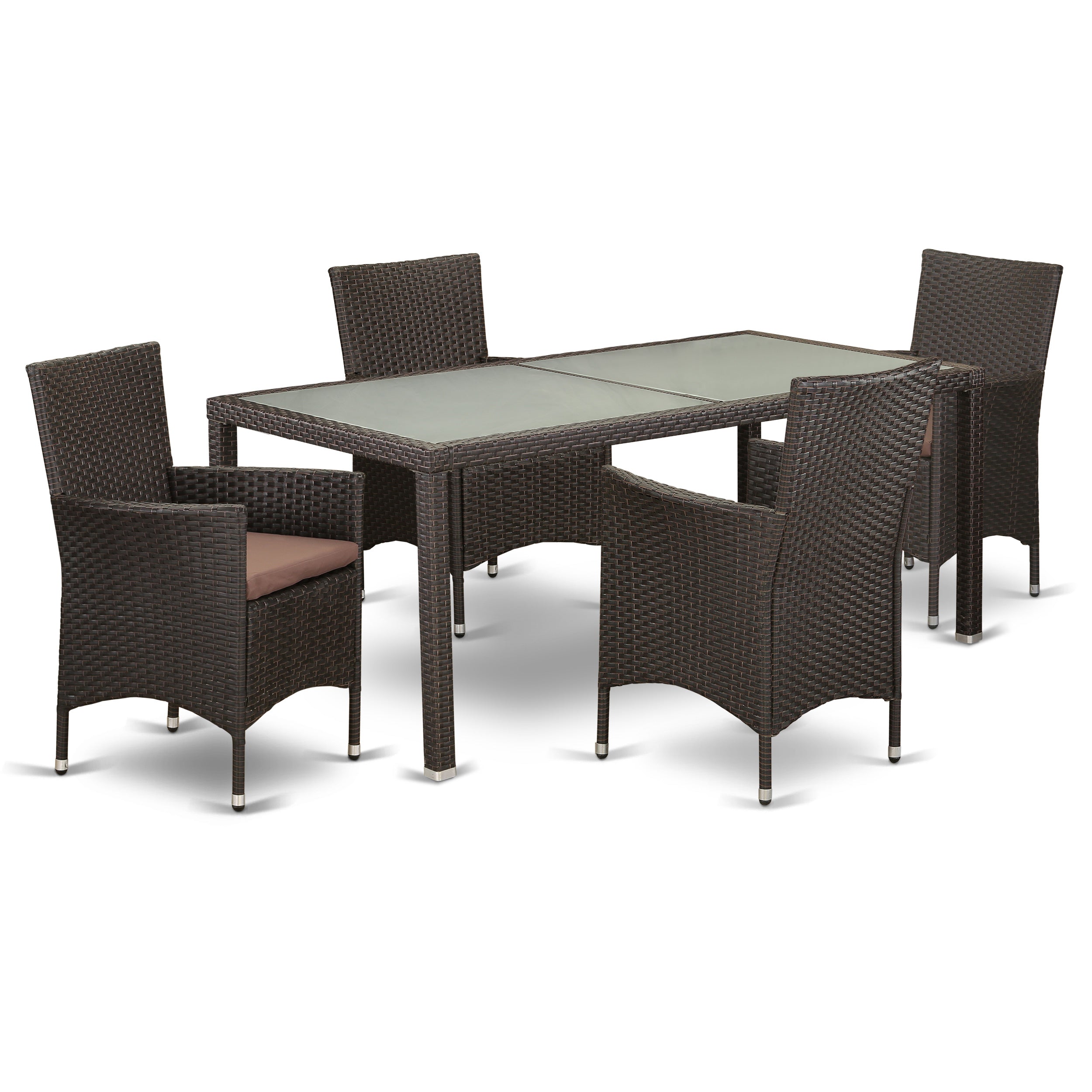 LUVL5-63S 5 pc Outdoor-Furniture Wicker Backyard Dining Set for 4 in Dark Brown Finish