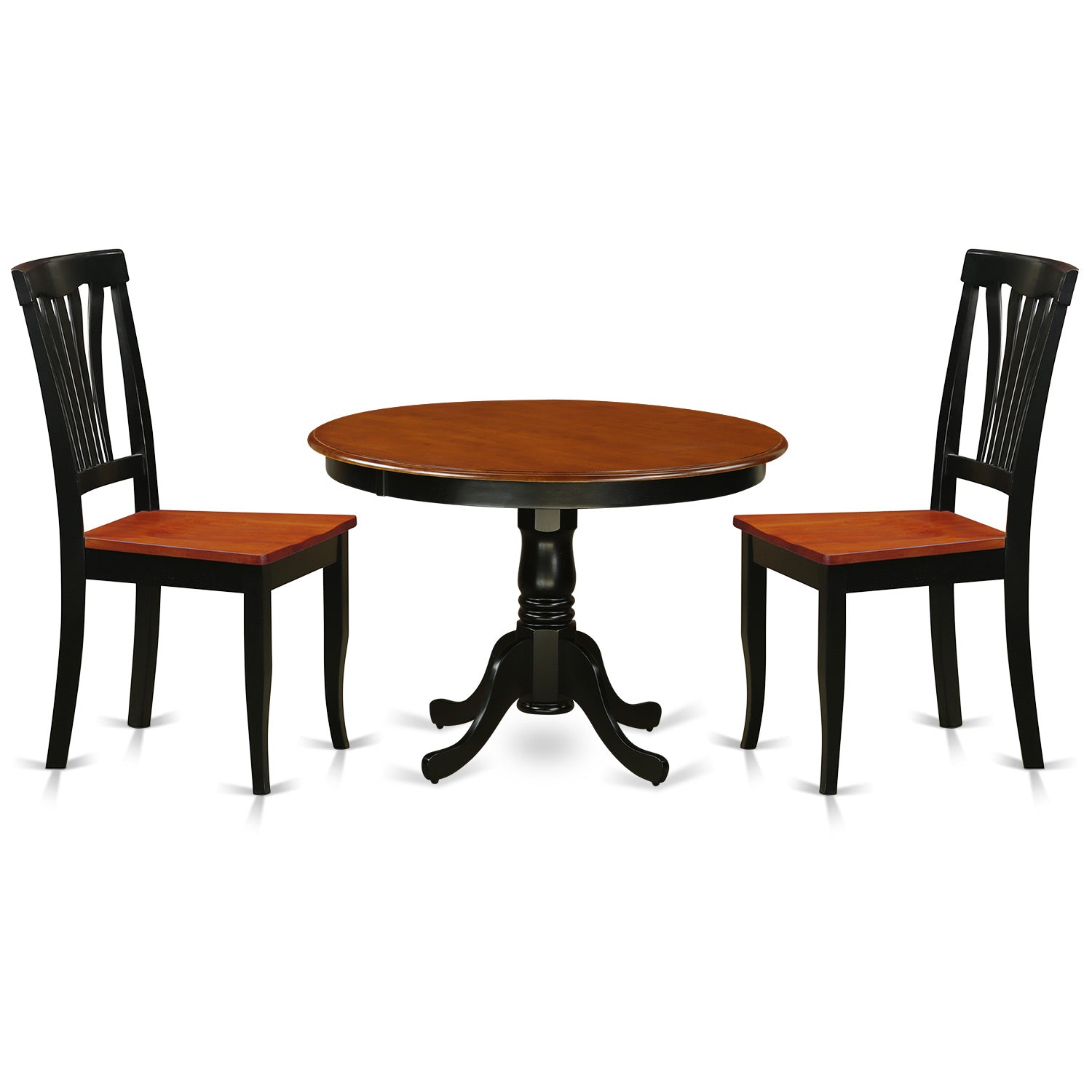 HLAV3-BCH-W 3 Pc set with a Round Table and 2 Wood Dinette Chairs in Black and Cherry