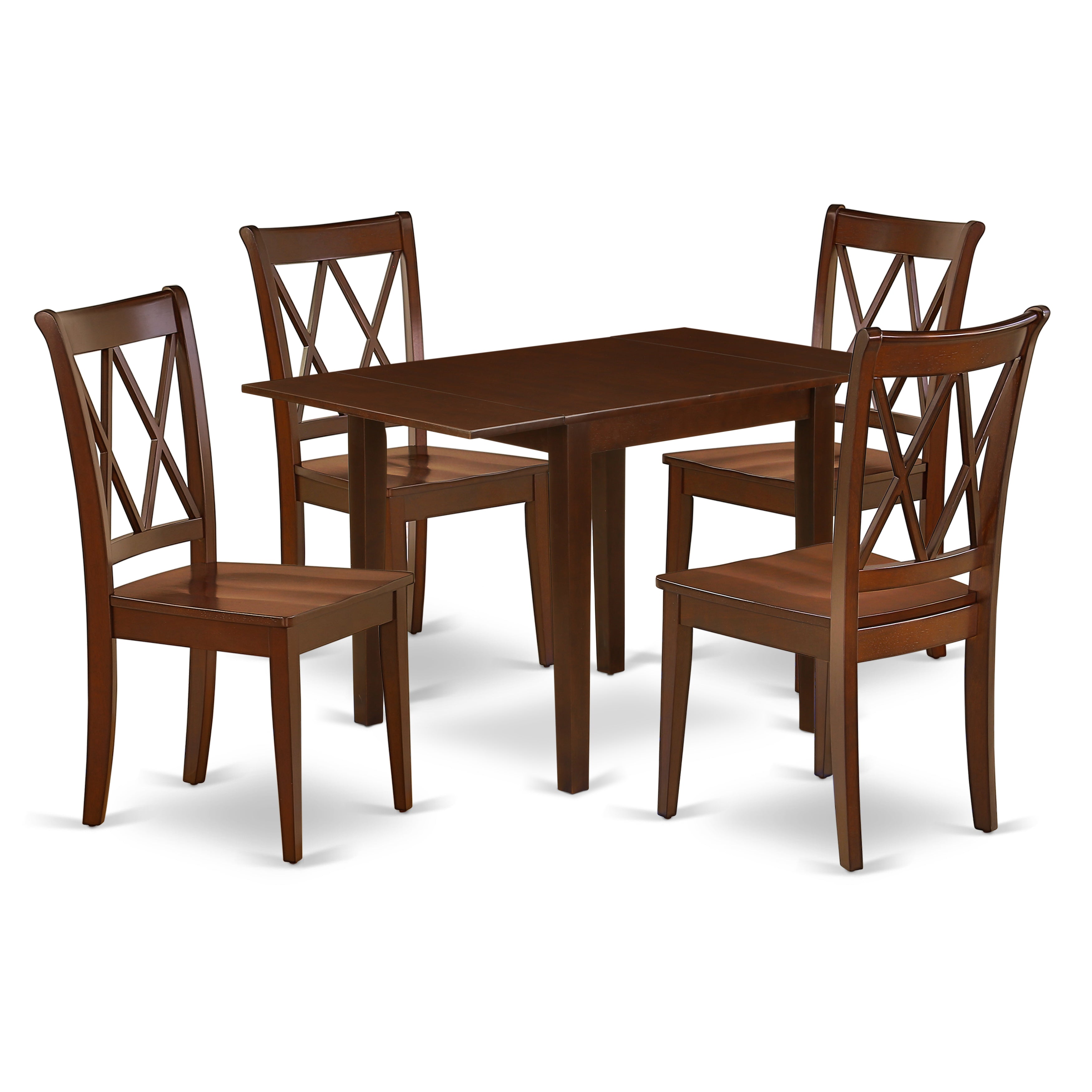 East West Furniture NDCL5-MAH-W Dining Room Table Set 5 Pcs- 4 Awesome Dining Room Chairs and a Fantastic modern Dining Table - Mahogany Finish Hardwood Chair Seat and Table Top - Mahogany Finish Solid wood Structure.