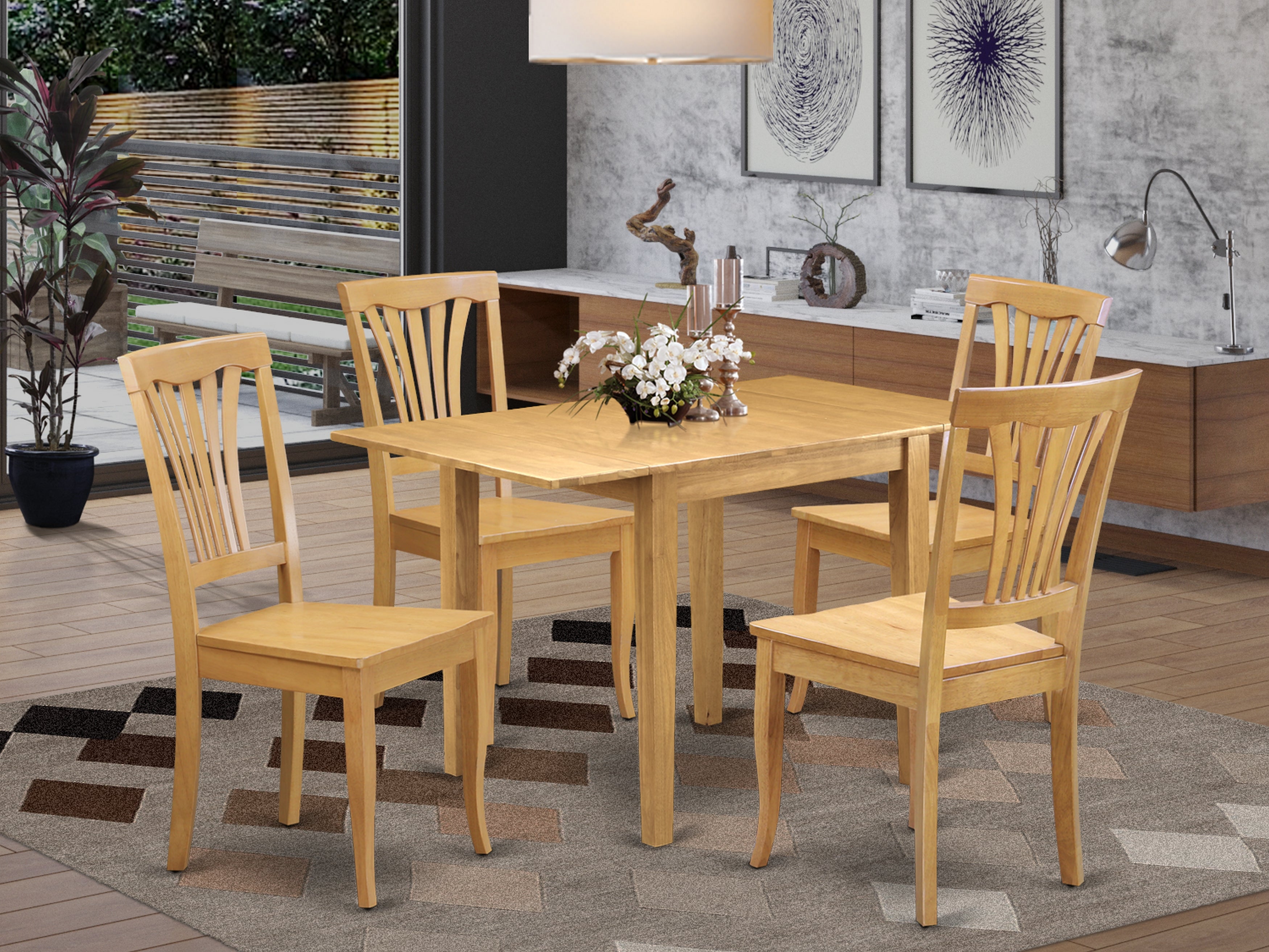 East West Furniture NDAV5-OAK-W Dining Set 5 Pc- 4 Awesome Dining Room Chairs and a Beautiful modern Dining Table - Oak Finish Hardwood Chair Seat - Oak Finish Hardwood Structure.