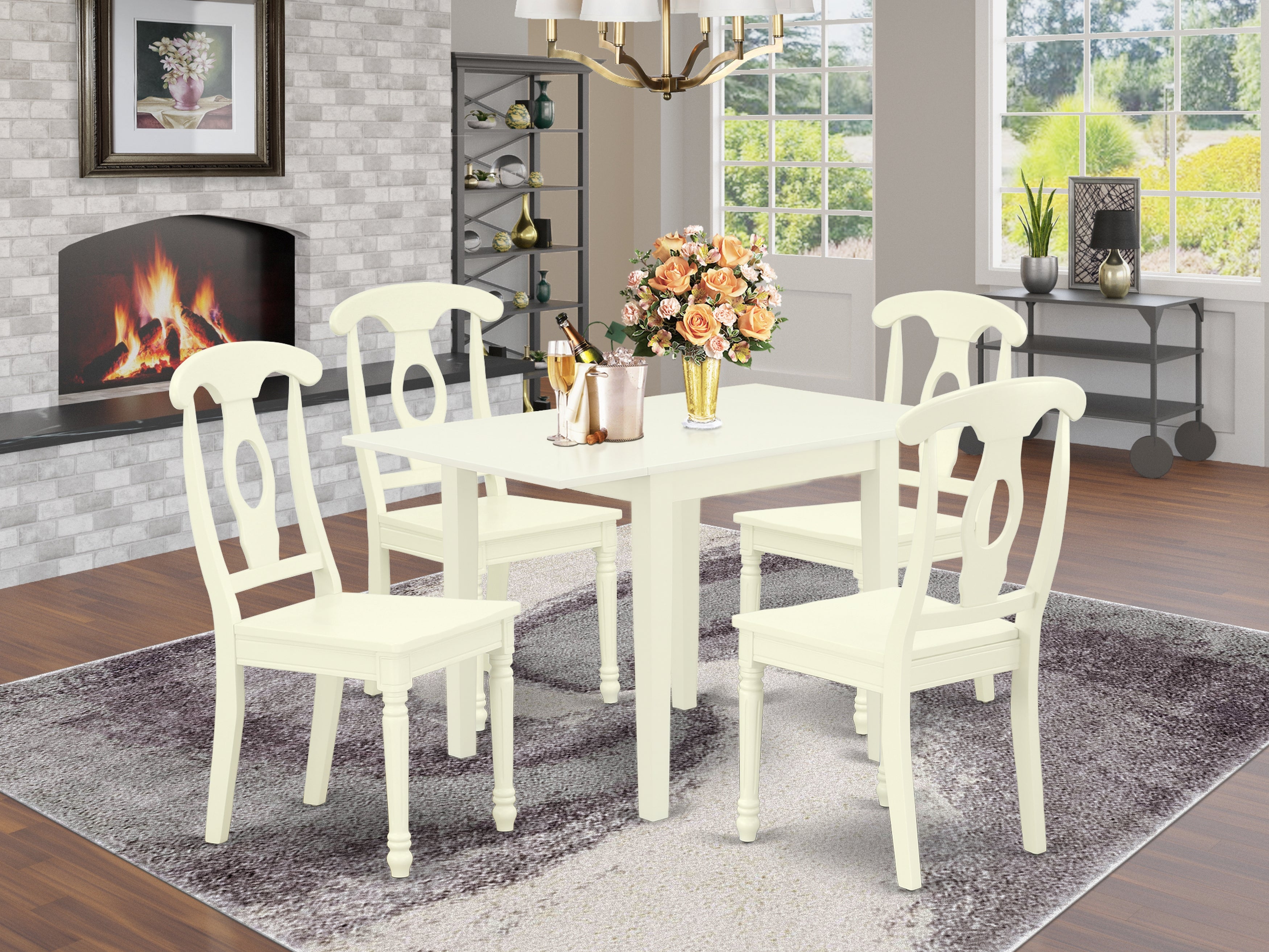 East West Furniture NDKE5-LWH-W 5Pc Dining Table Set Includes a Modern Dining Table and 4 Dining Room Chairs with Asian Hardwood Seat and Napoleon Back, Linen White Finish