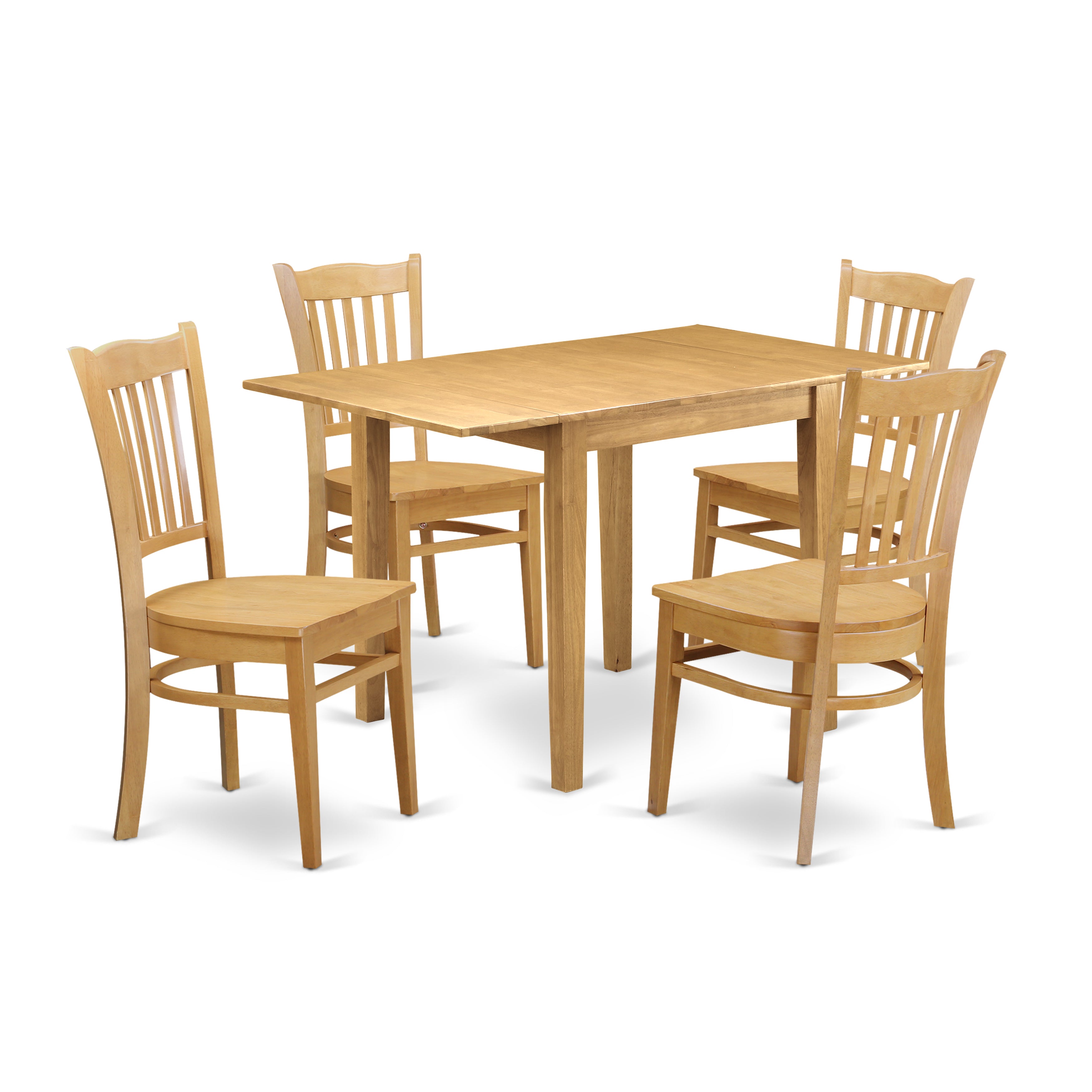 East West Furniture NDGR5-OAK-W 5Pc Dining Table Set Includes a Modern Dining Table and 4 Dinette Chairs with Asian Hardwood Seat and Slat Back, Oak Finish