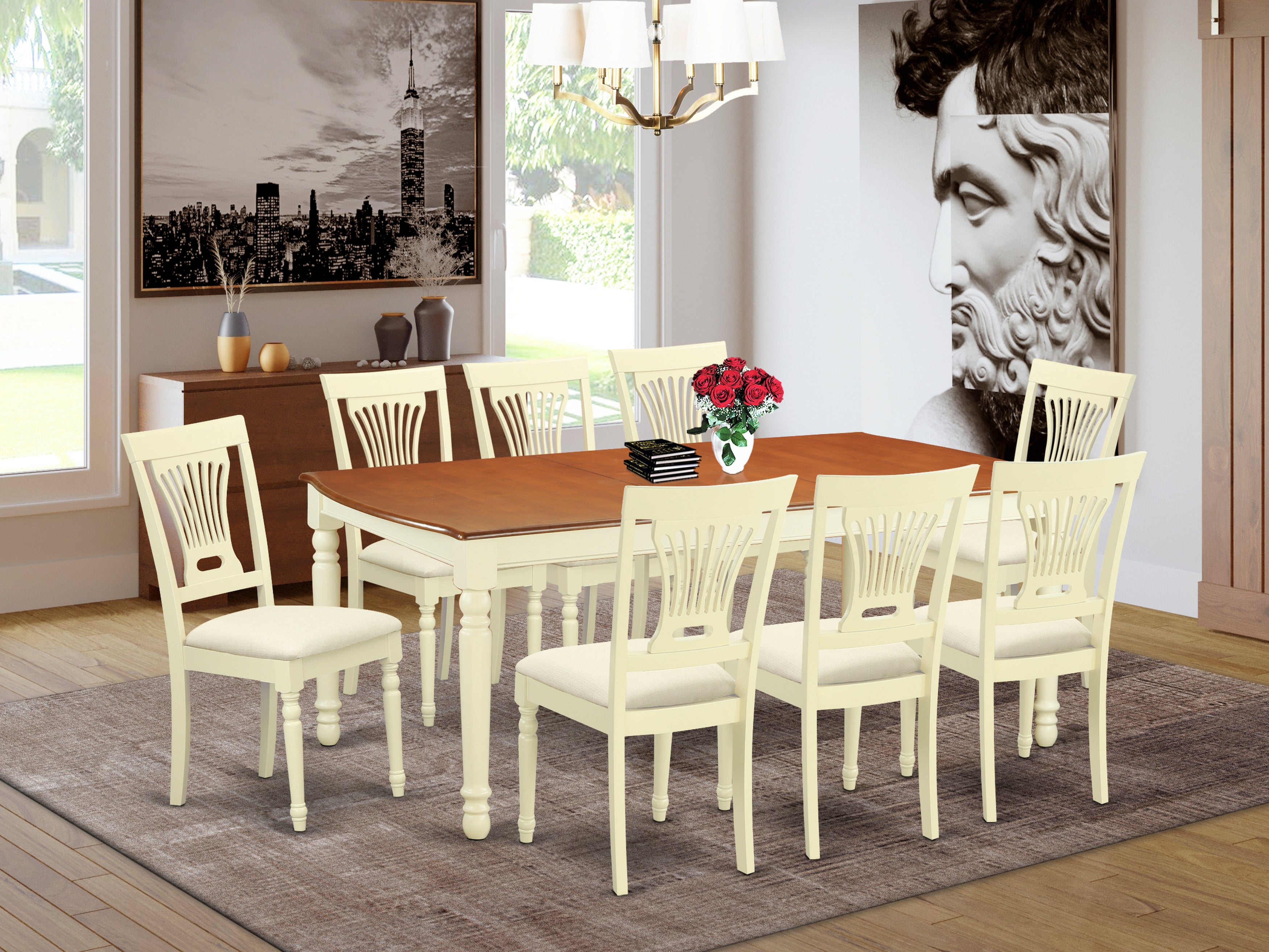 DOPL9-WHI-C 9 PcKitchen dinette set -Kitchen Table and 8 Dining Chairs