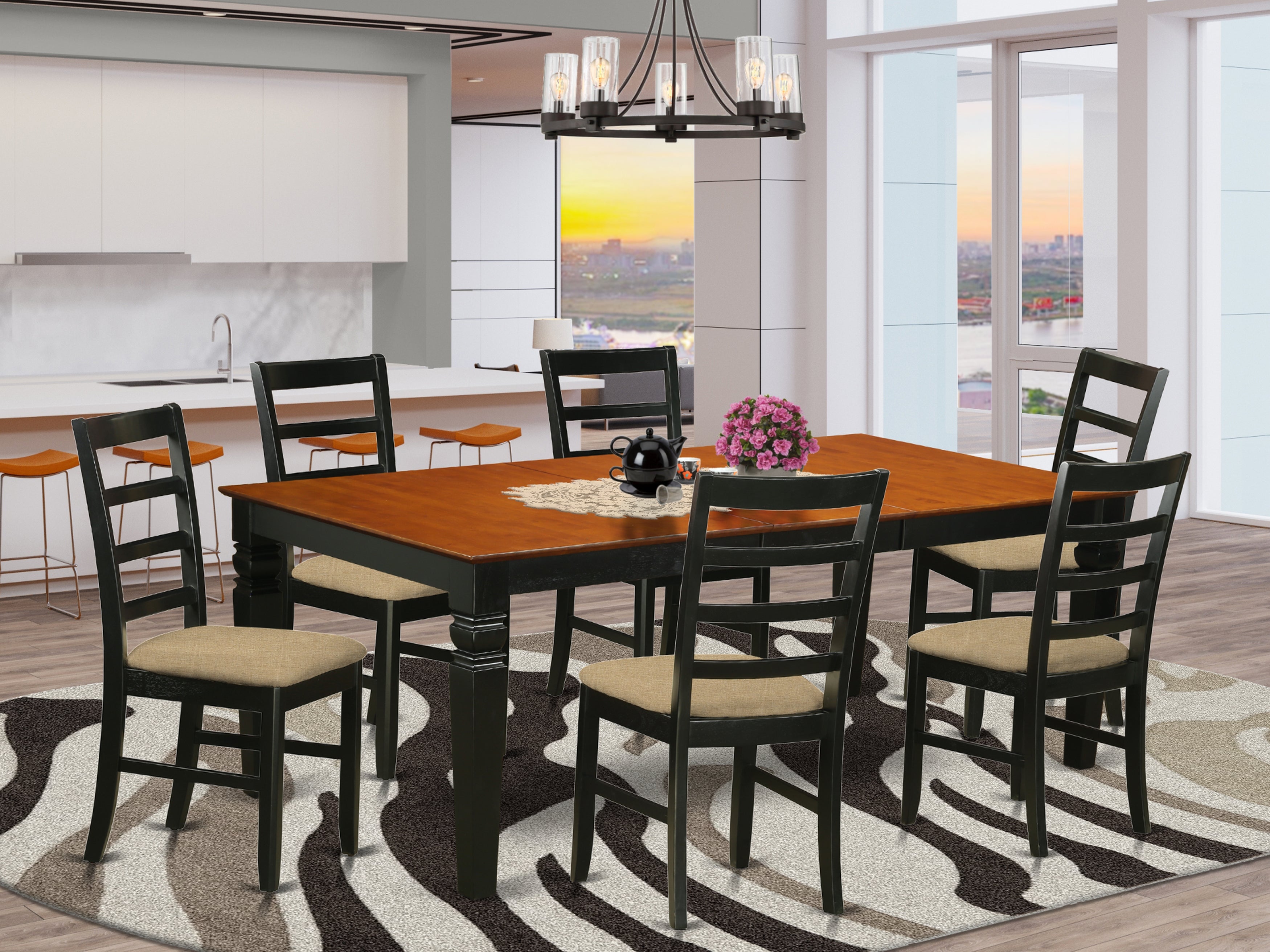 LGPF7-BCH-C 7 Pc Dining room set with a Dining Table and 6 Kitchen Chairs in Black and Cherry