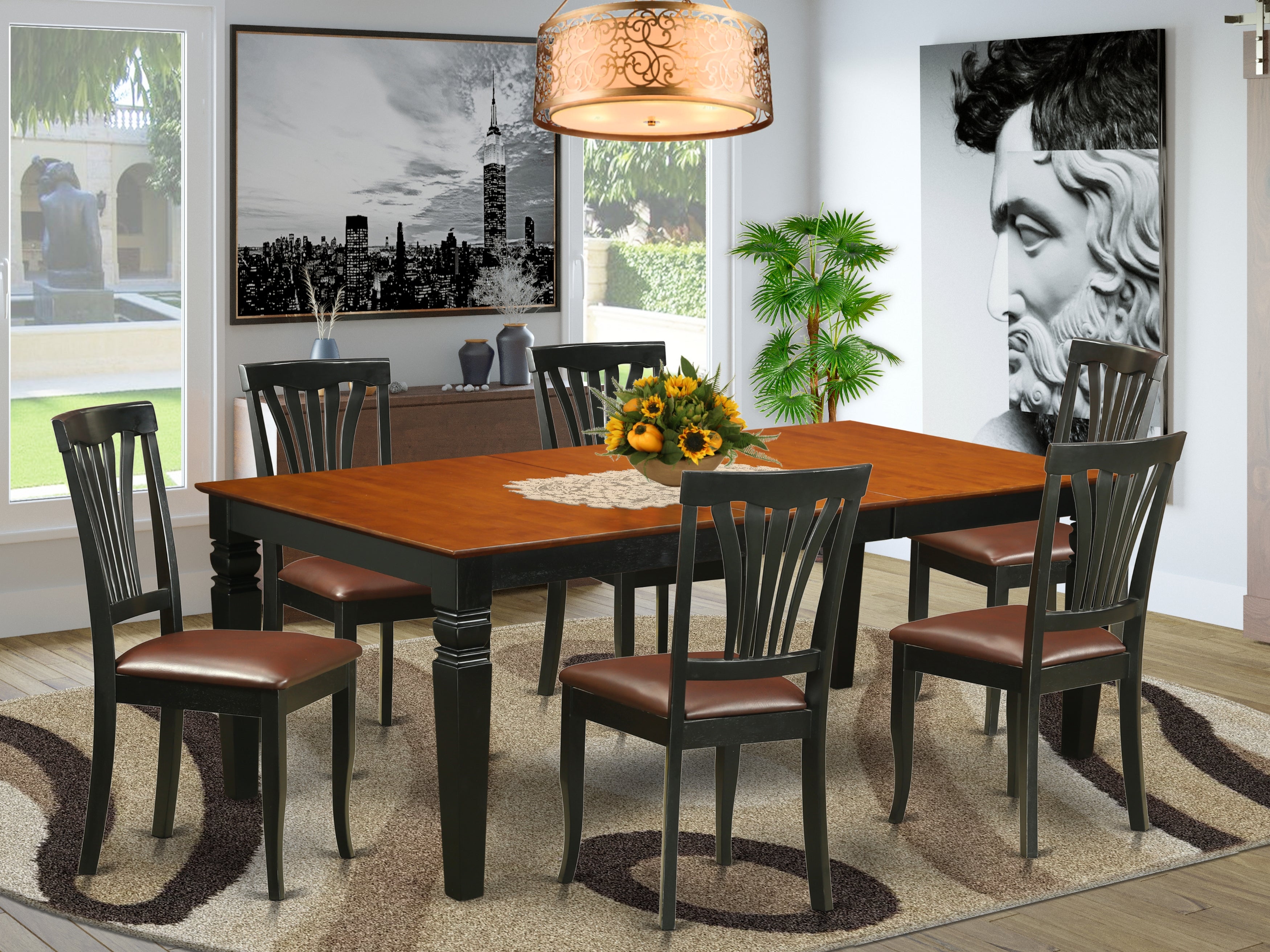LGAV7-BCH-LC 7 PcTable and chair set with a Table and 6 Dining Chairs in Black and Cherry
