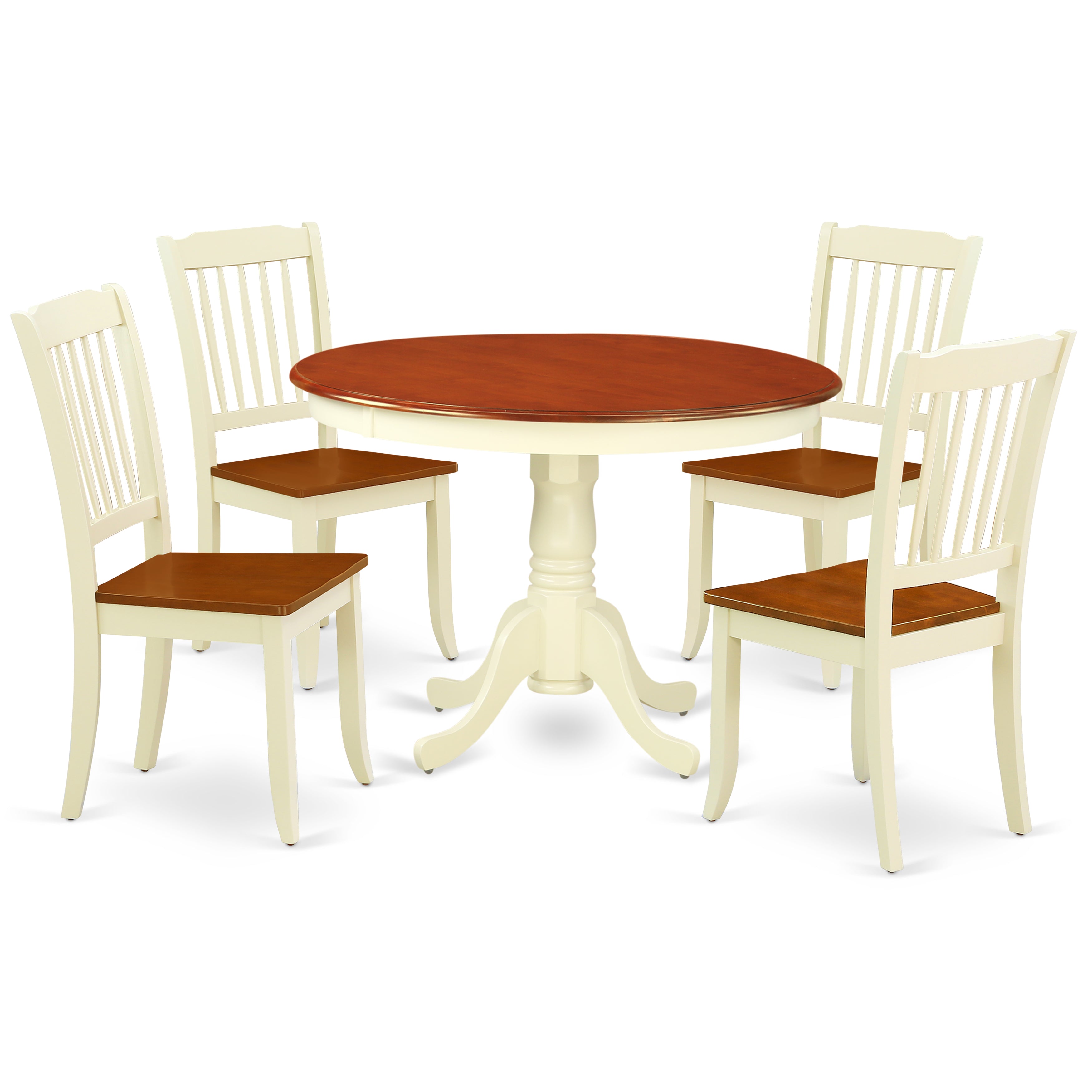 HLDA5-BMK-W 5PC Round 42 inch Table and 4 vertical slatted Chairs
