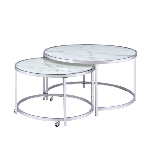 Rayne Faux Marble Nesting Cocktail Tables In White And Chrome
