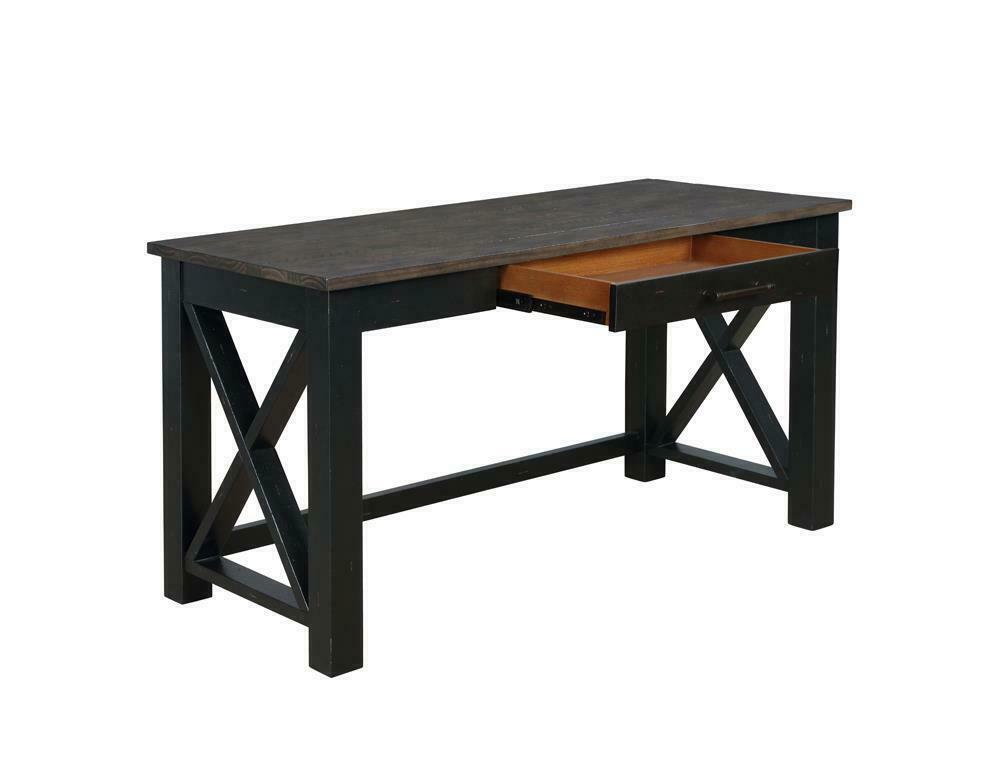 Rustic Farmhouse Solid Wood Two Tone Planked Top Home Office Writing Desk 881271