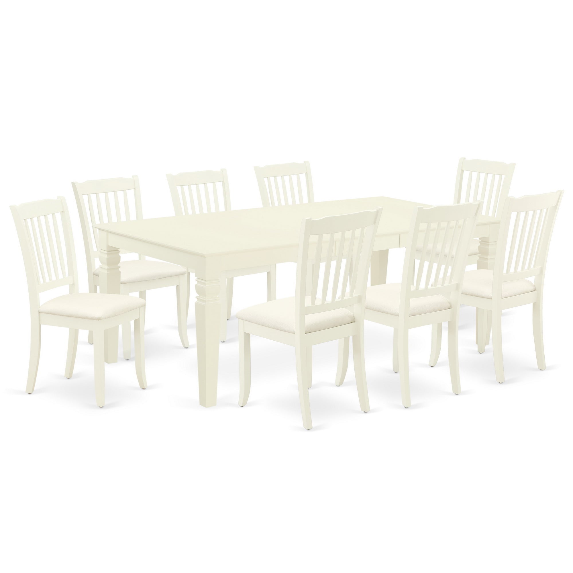 LGDA9-LWH-C 9Pc Dining Set Includes a Rectangle Dining Table with Butterfly Leaf and Eight Vertical Slatted Microfiber Seat Kitchen Chairs, Linen White Finish