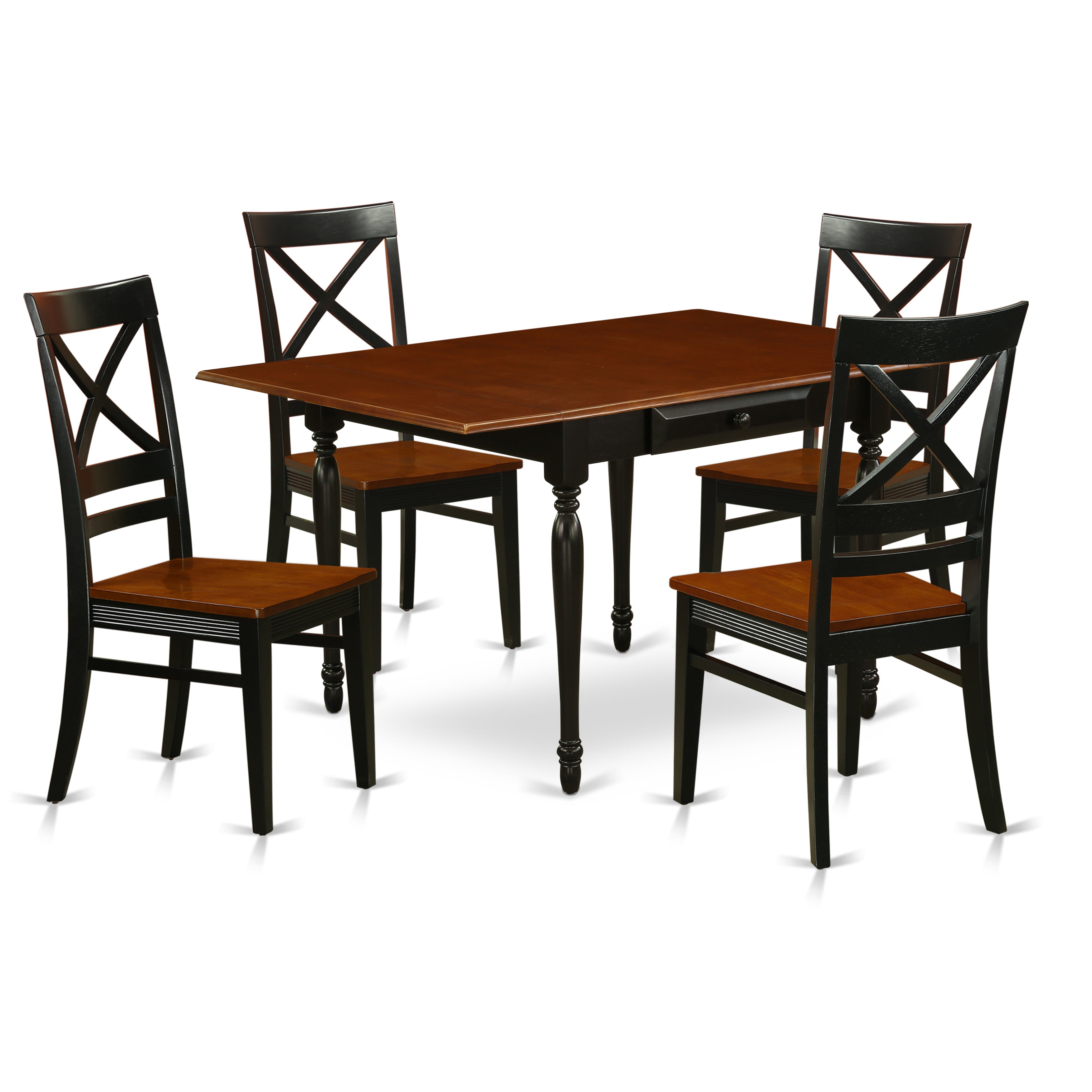 East West Furniture MZQU5-BCH-W 5 Pieces Dining Room Table set - Robust Two 9-Inch Drop Down Leaves Wooden Dining Room Table and 4 Real Wood Seat Dining Chairs, Black and Cherry Finish