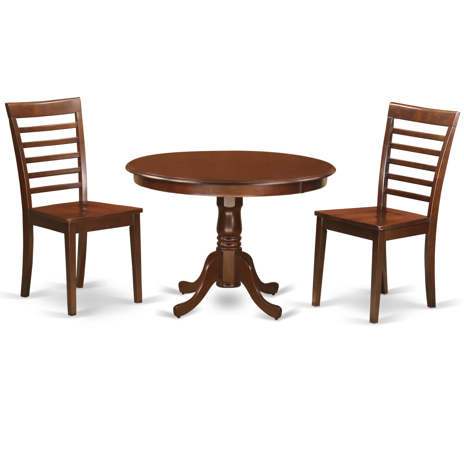 HLML3-MAH-W 3 Pc set with a Round Table and 2 Wood Dinette Chairs in Mahogany