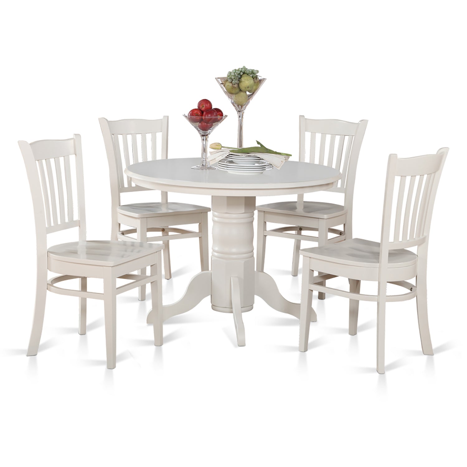 5 Pc Round White Kitchen Dinette Dining Table and 4 Chairs set