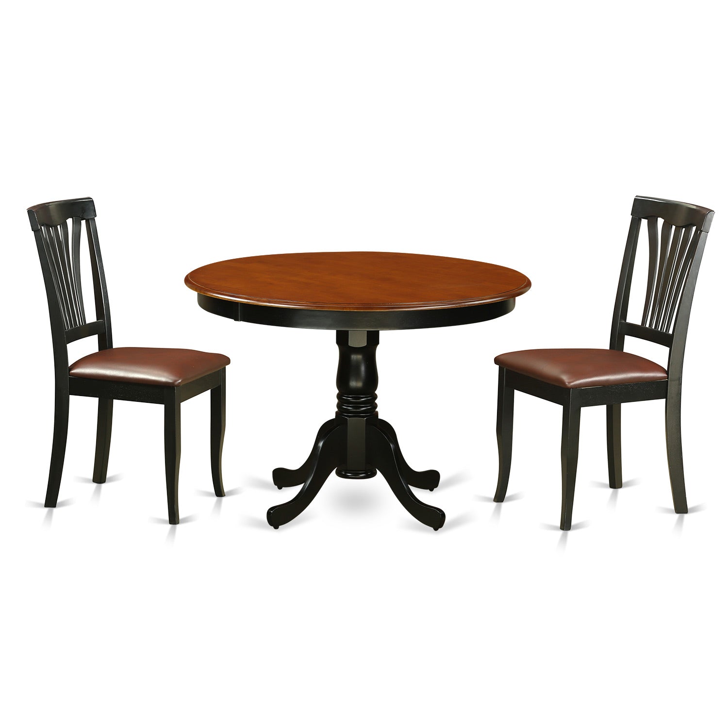 HLAV3-BCH-LC 3 Pc set with a Round Small Table and 2 Leather Dinette Chairs in Black
