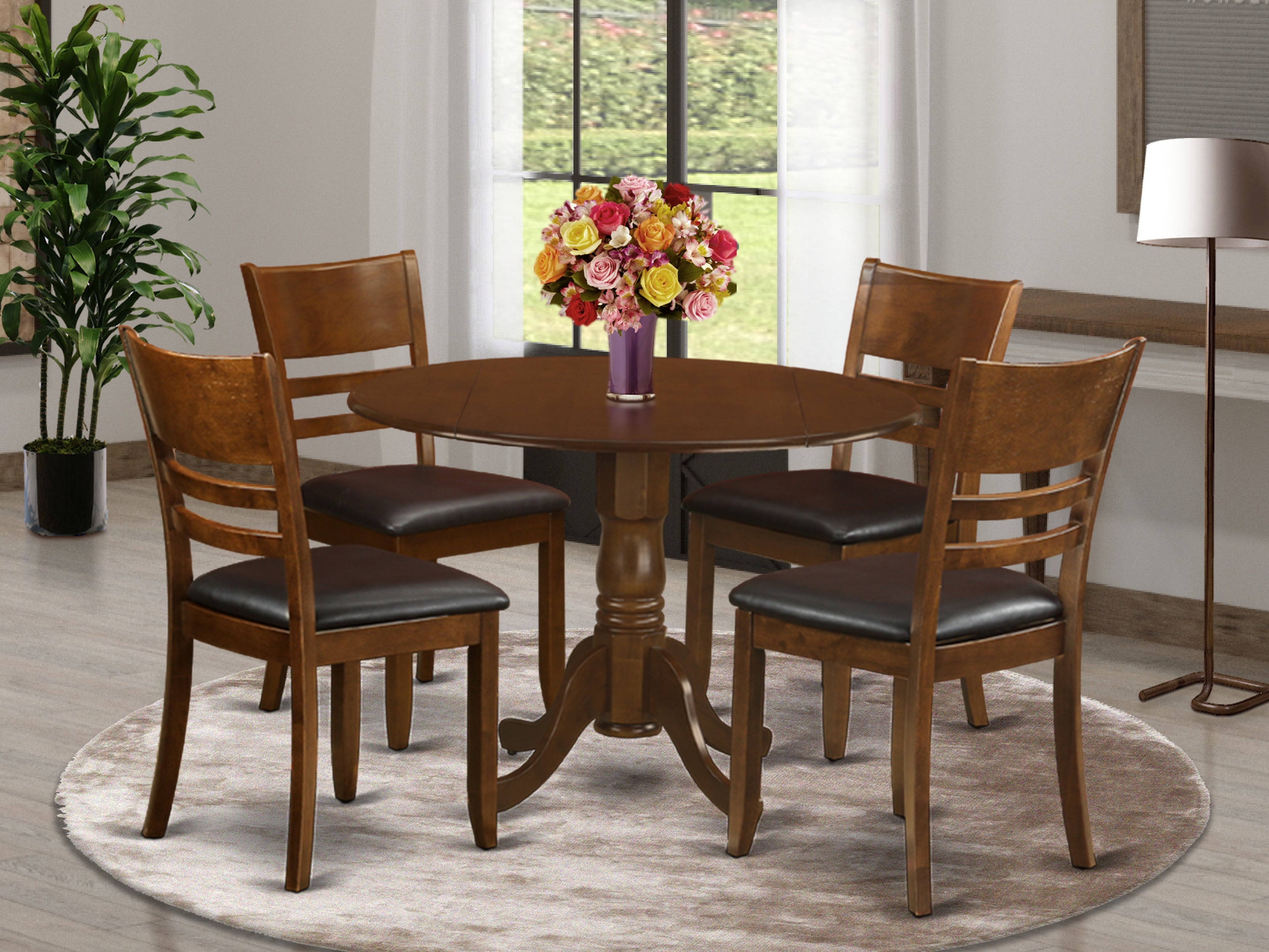 DLLY5-ESP-LC 5 Pc Dinette Table with 2drop-leaf and 4 Leather Kitchen Chairs