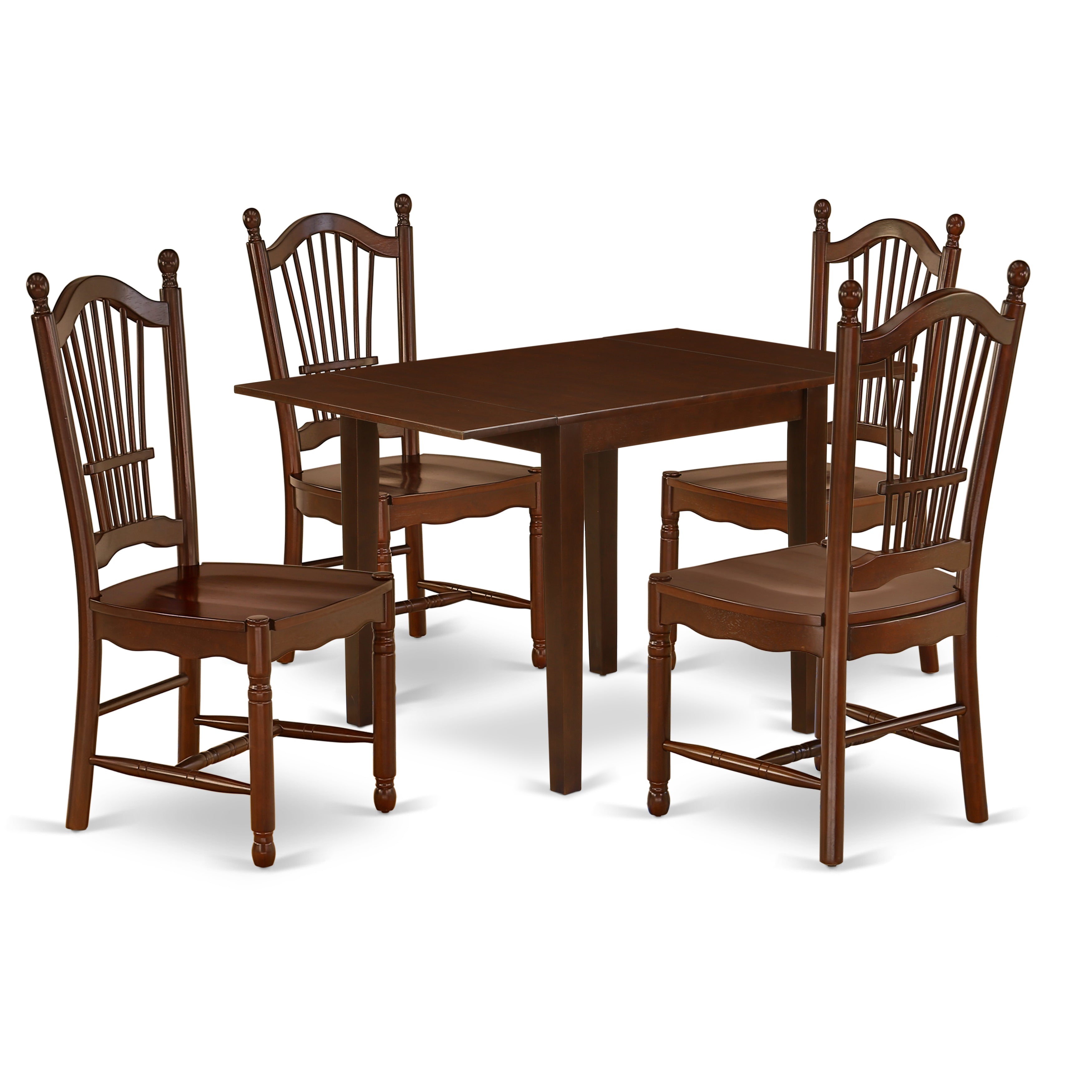 East West Furniture NDDO5-MAH-W Dining Room Table Set 5 Pcs- 4 Awesome Wooden Chairs and an Eye-catching Wood Table - Mahogany Finish Solid wood Chair Seat - Mahogany Finish Hardwood Frame.