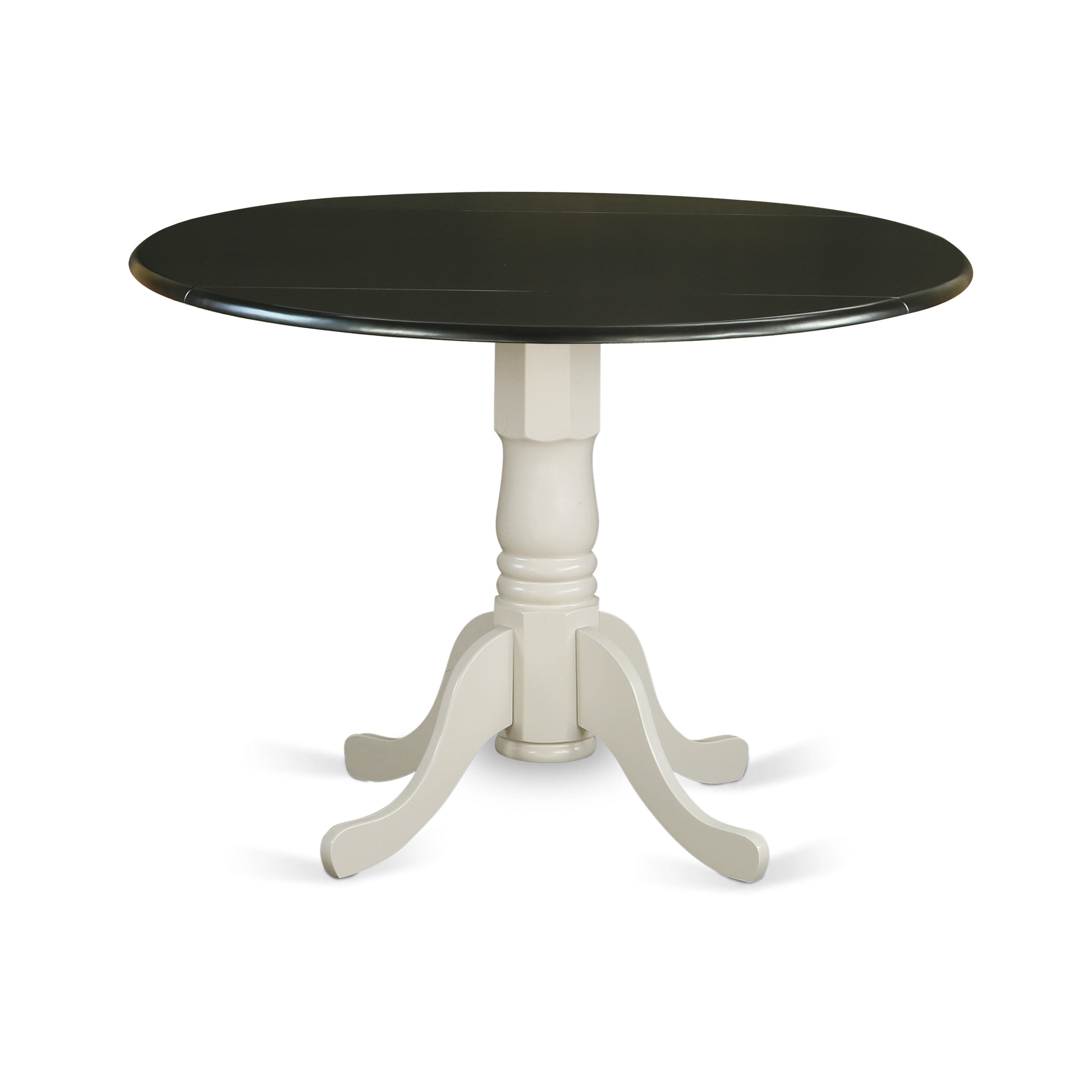 DLT-BLW-TP Dublin Round Table with two 9" Drop Leaves - Black and Linen White Finish