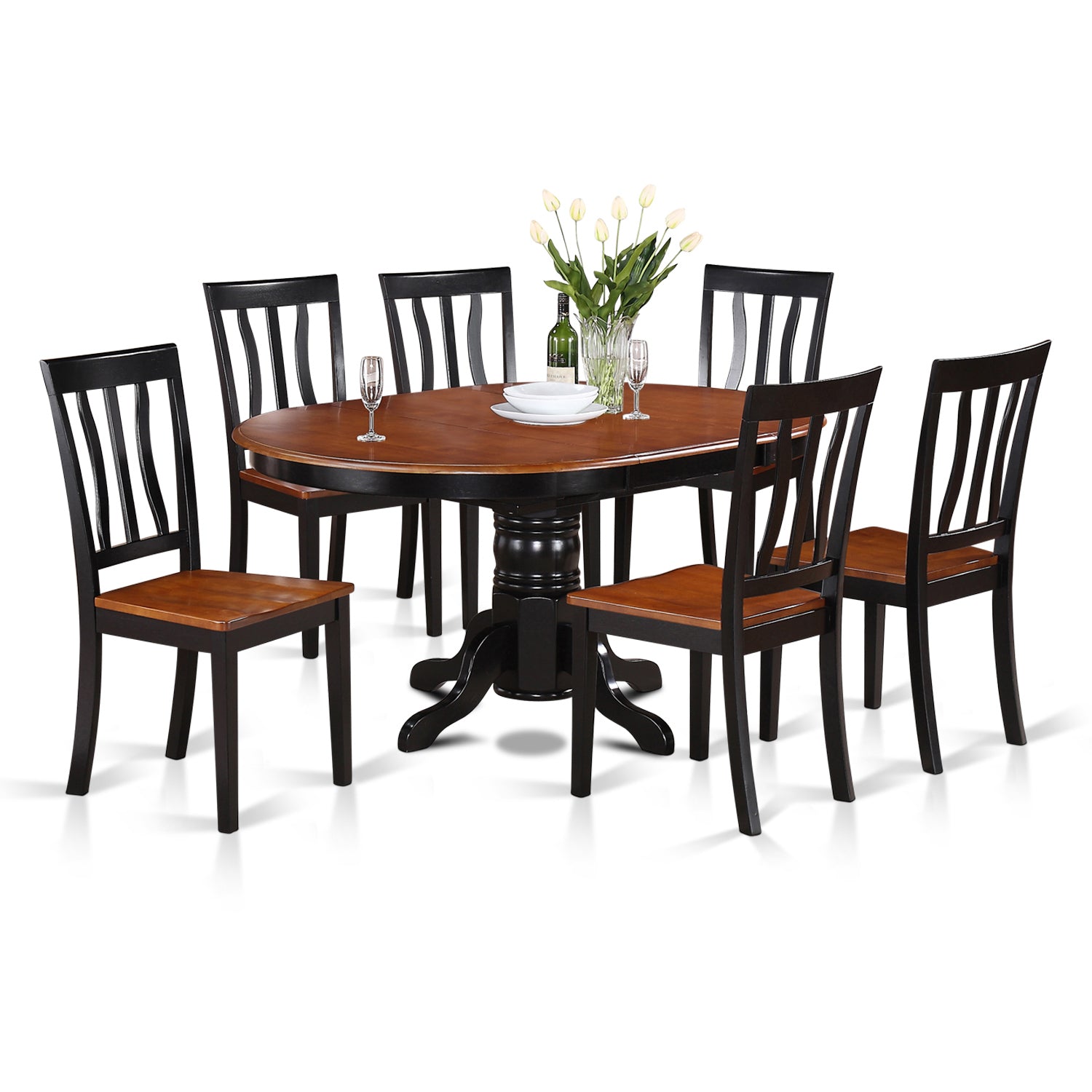 AVAT7-BLK-W 7 Pc Dining room set-Oval Table with Leaf and 6 Dining Chairs