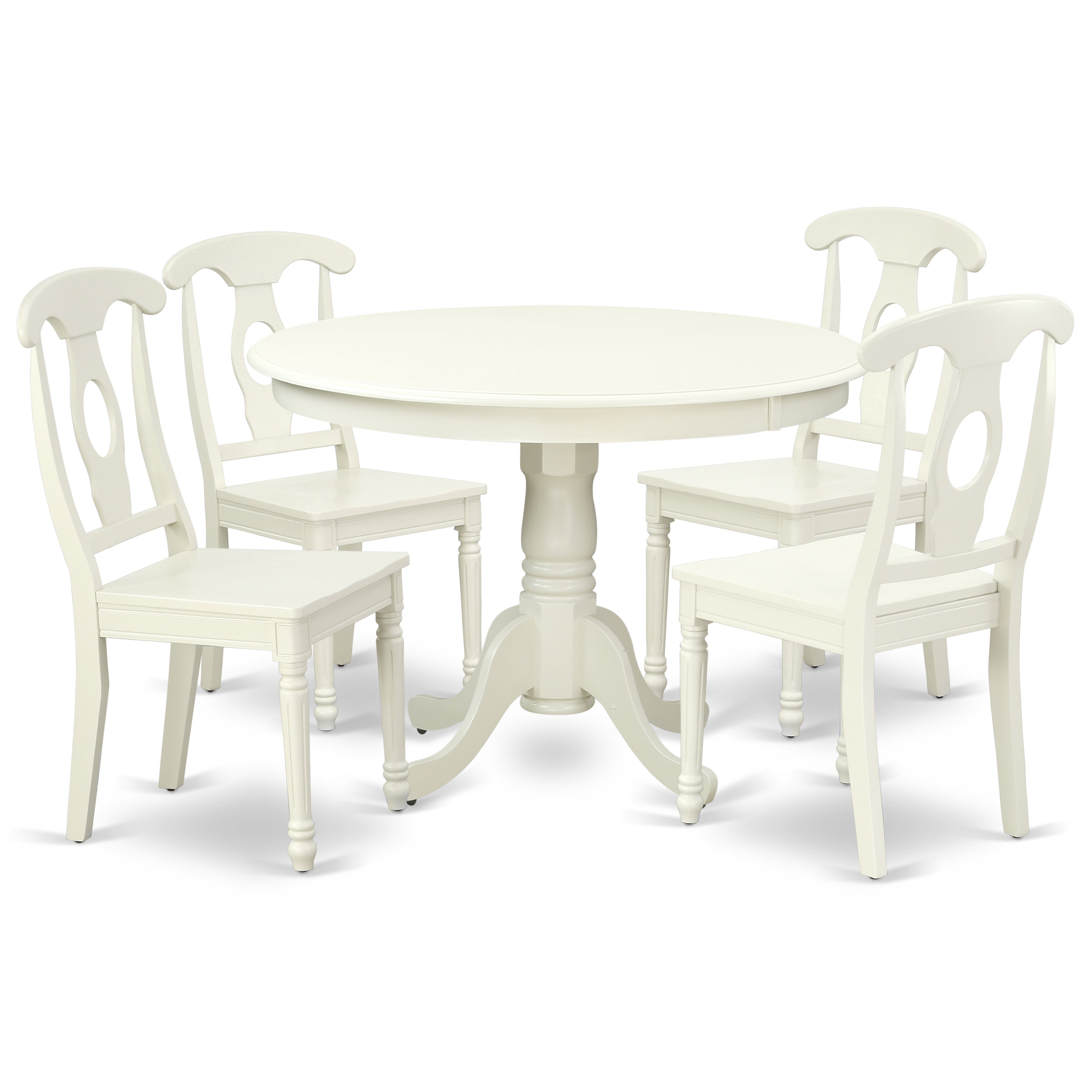 HLKE5-LWH-W 5PC Round 42 inch Table and 4 Panel Back Chairs