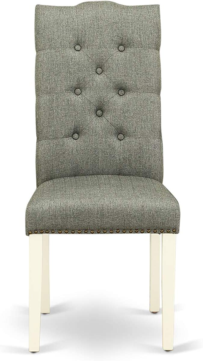 5 Pc Round Linen 42" White Drop Leaf Dining Table and 4 Parson Chairs in grey