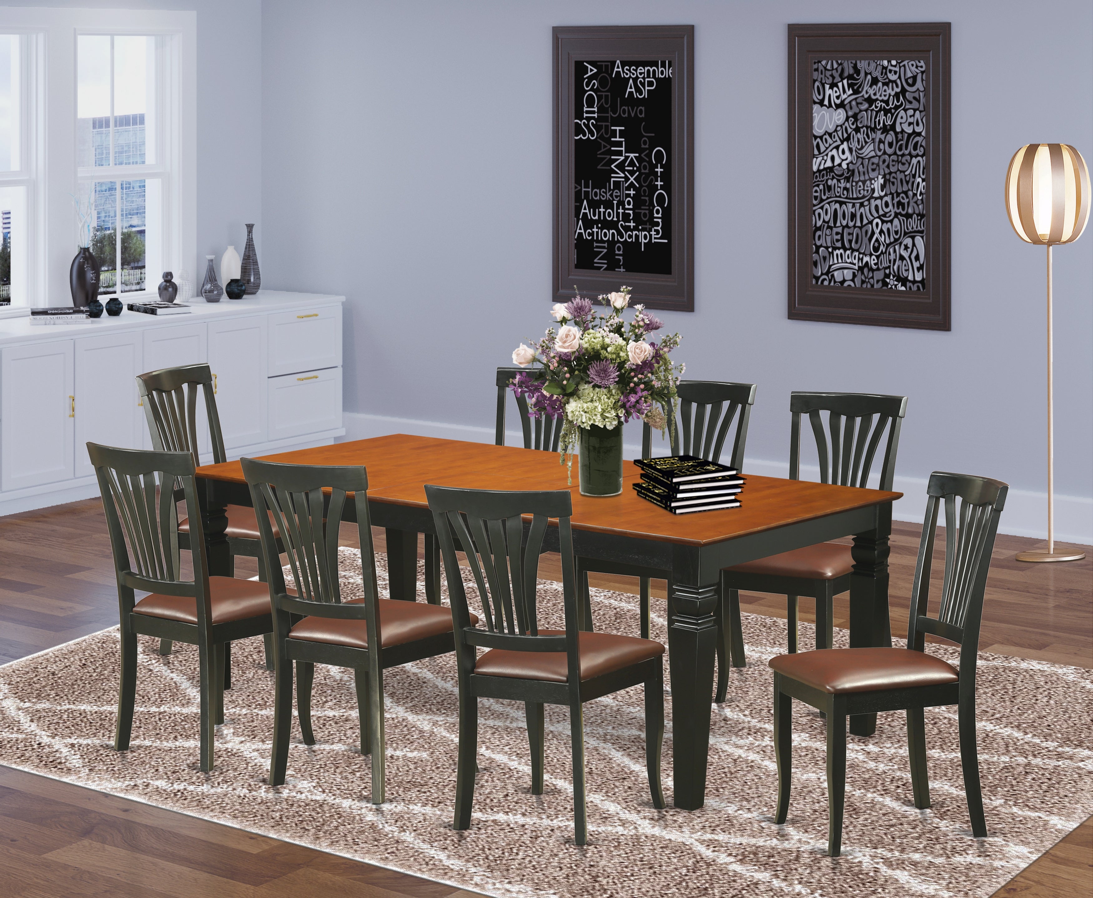 LGAV9-BCH-LC 9 PcTable set with a Dining Table and 8 Dining Chairs in Black and Cherry