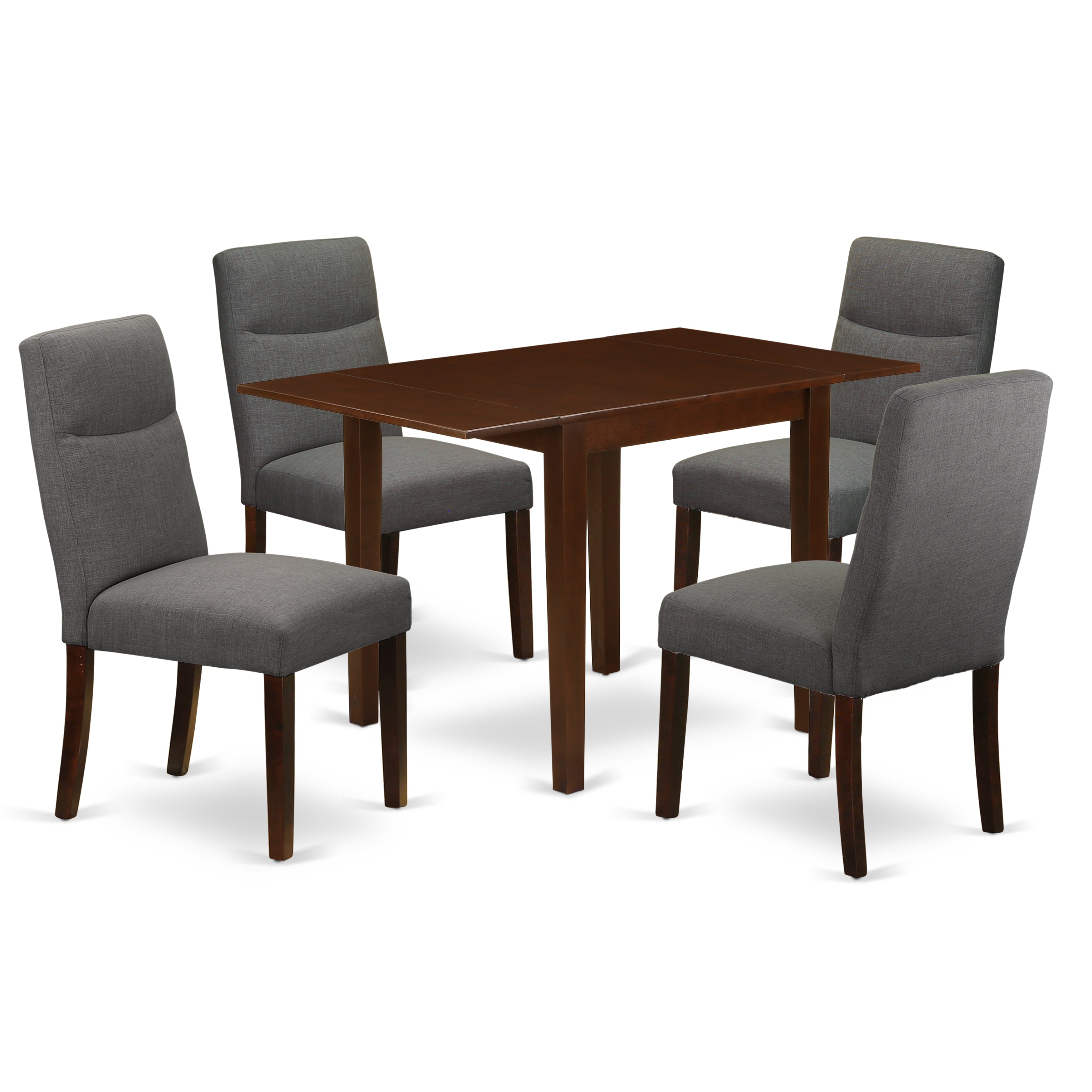 East West Furniture NDBE5-MAH-06 Dining Table Set 5 Pc - 4 Dining Room Chairs and a Wood Table - Mahogany Finish Solid wood - Shitake Color Linen Fabric