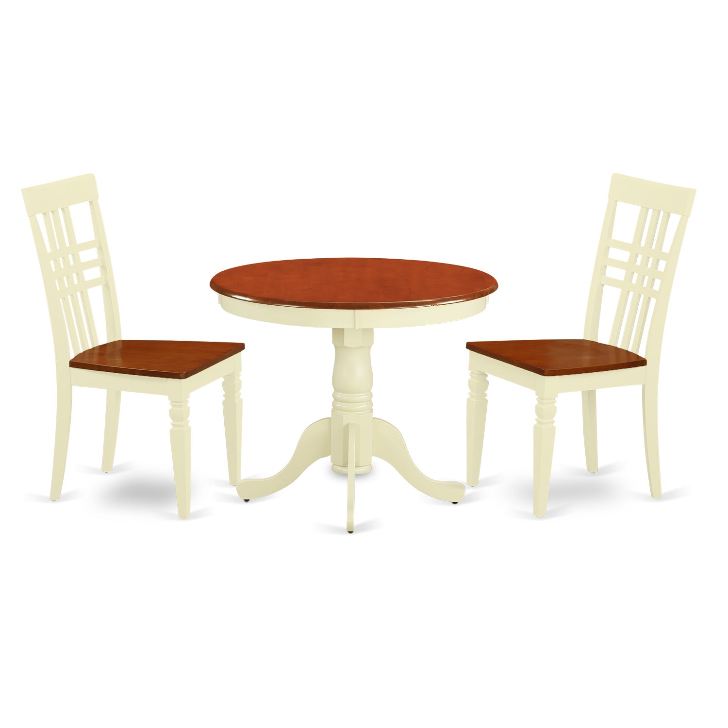ANLG3-BMK-W 3 Pc Kitchen Table set with a Table and 2 Dining Chairs in Buttermilk and Cherry