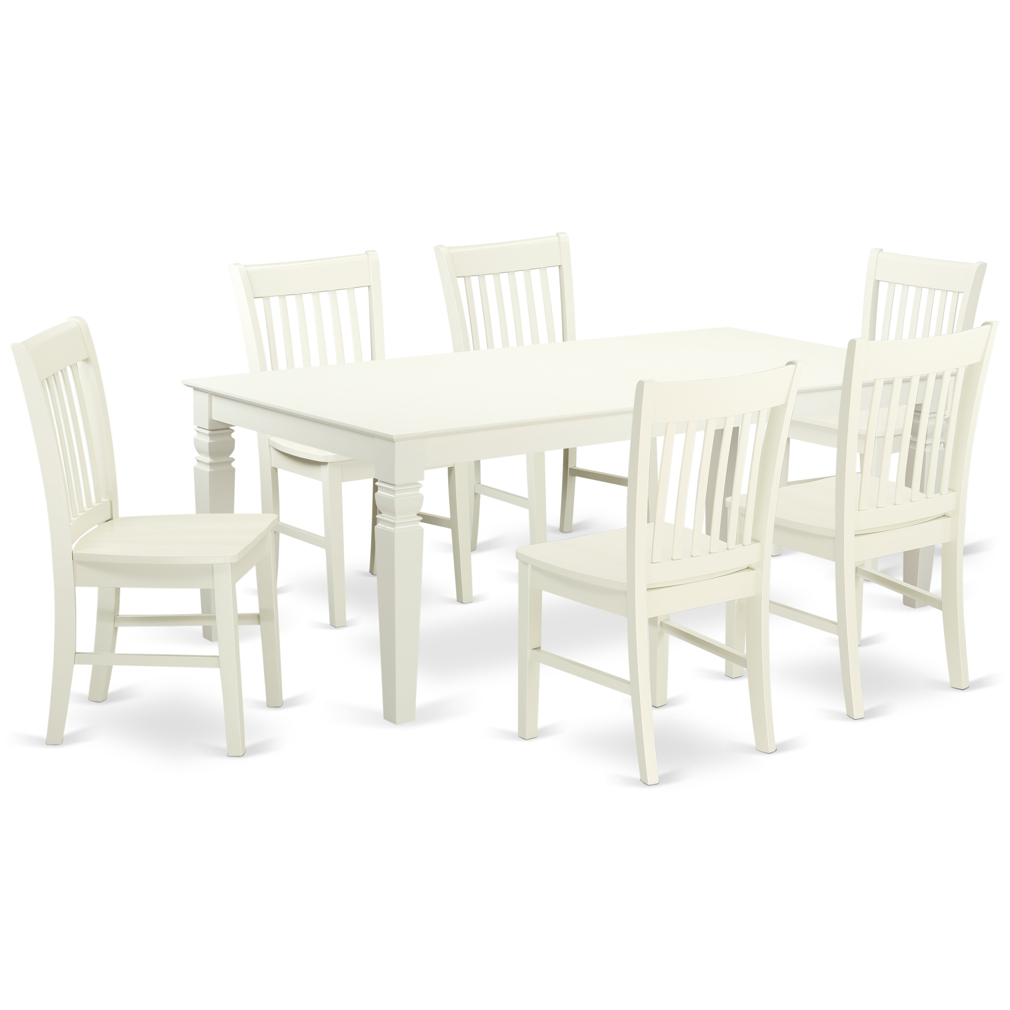 LGNO7-LWH-W 7 Pc Dining Set With One Logan Dinning Table And Six Wood Kitchen Chairs Finished In A Rich Linen White Color.