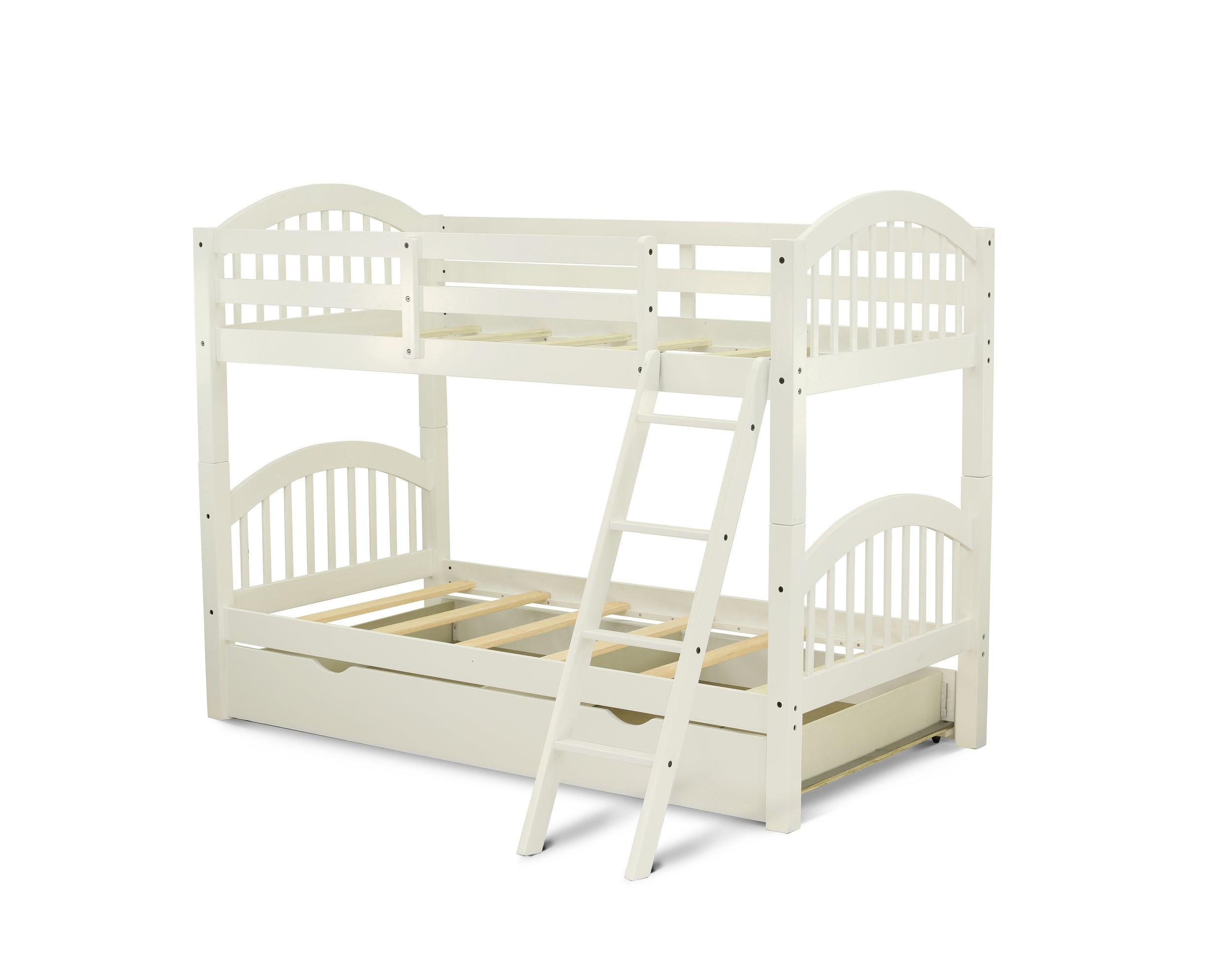 East West Furniture Verona Twin Bunk Bed in White Finish with Convertible Trundle & Drawer