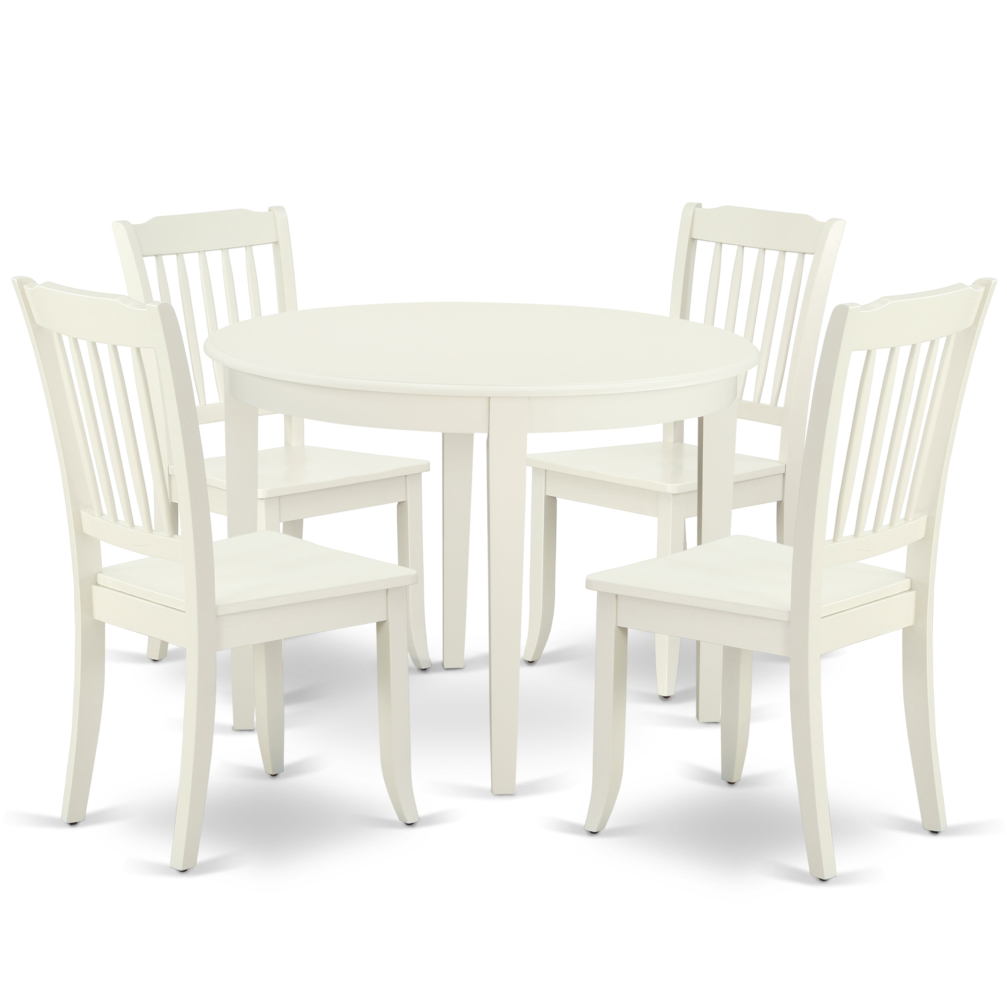 BODA5-LWH-W 5PC Round 42 inch Table and 4 vertical slatted Chairs