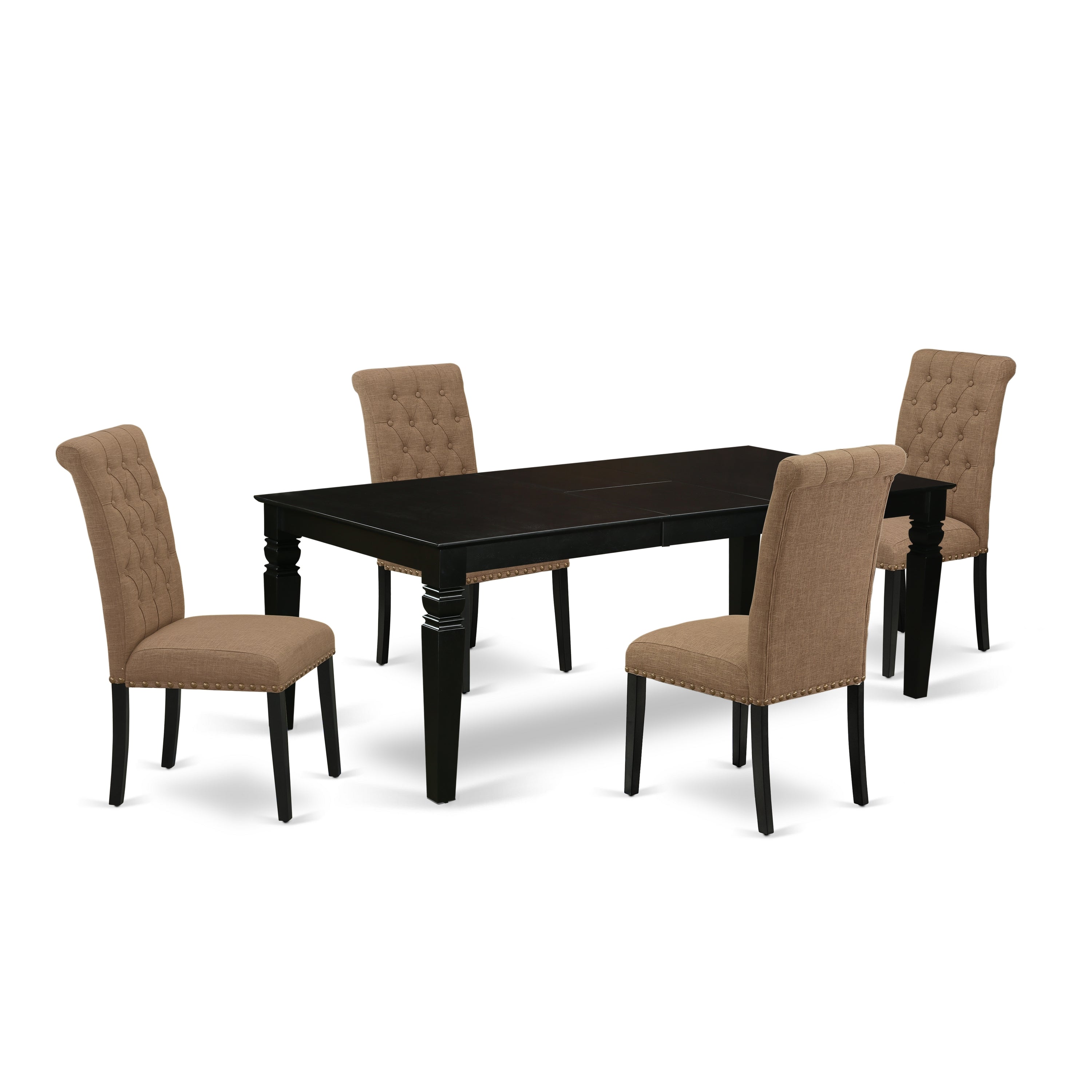 LGBR5-BLK-17 5Pc Dining Set Includes a Rectangle Dining Table with Butterfly Leaf and Four Parson Chairs with Light Sable Fabric, Black Finish