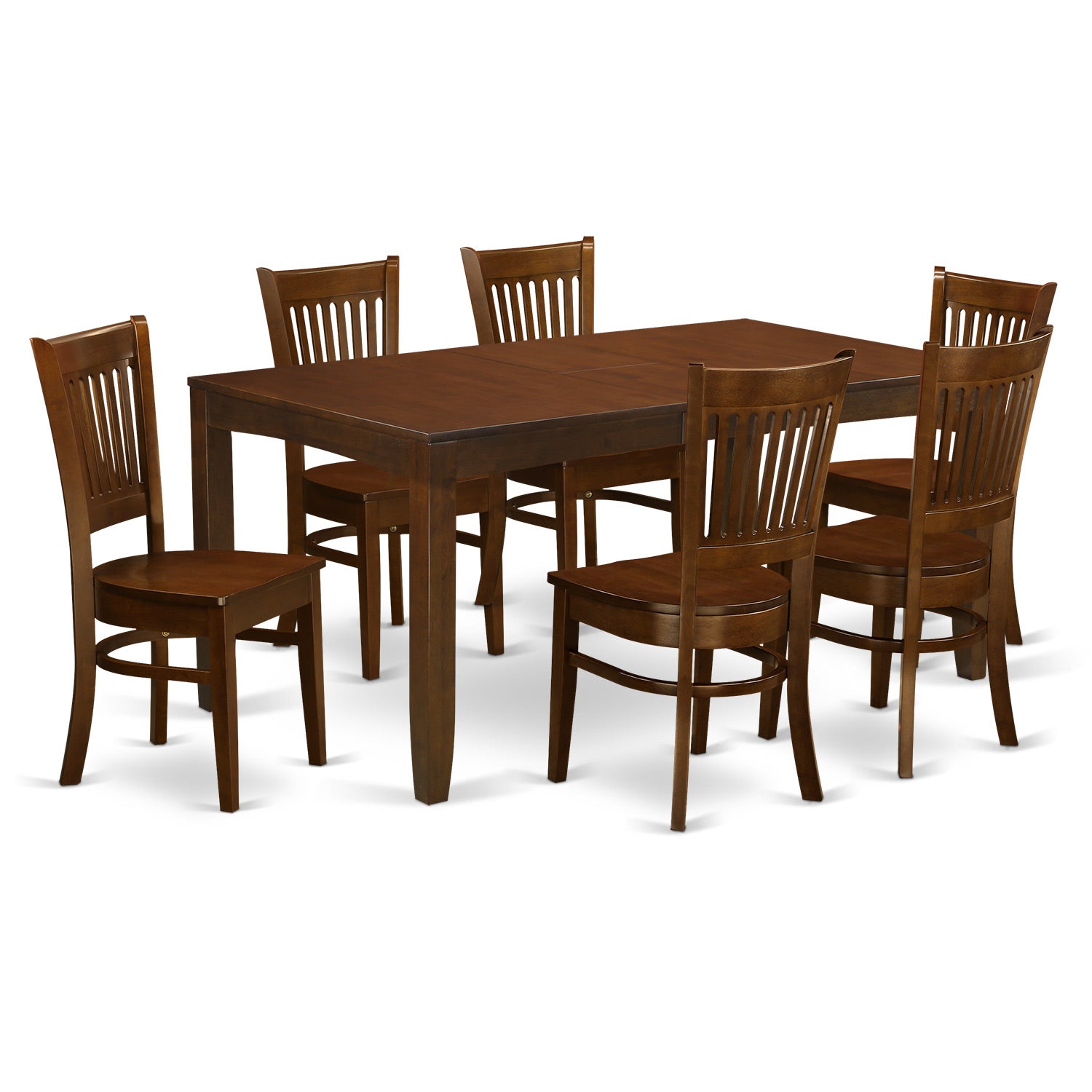 LYVA7-ESP-W 7 Pc Table with a 12" Leaf and 6 Wood Chairs in Espresso .