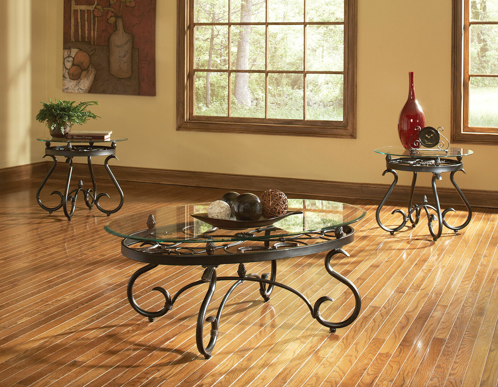 Lola 3 Piece Glass Occasional Coffee And End Table Set in Dark Brown