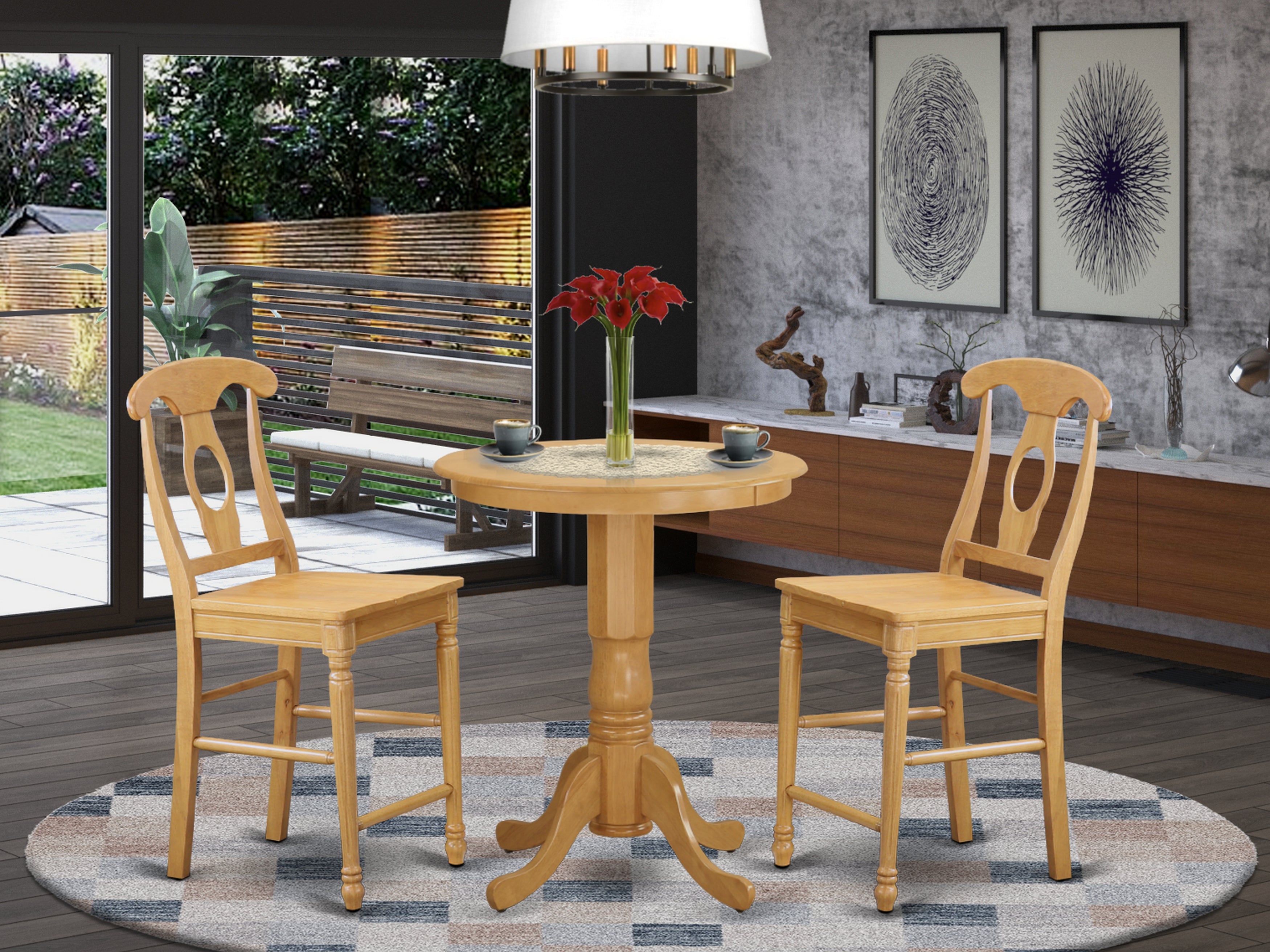 EDKE3-OAK-W 3 Pc counter height set-pub Table and 2 counter height Dining chair
