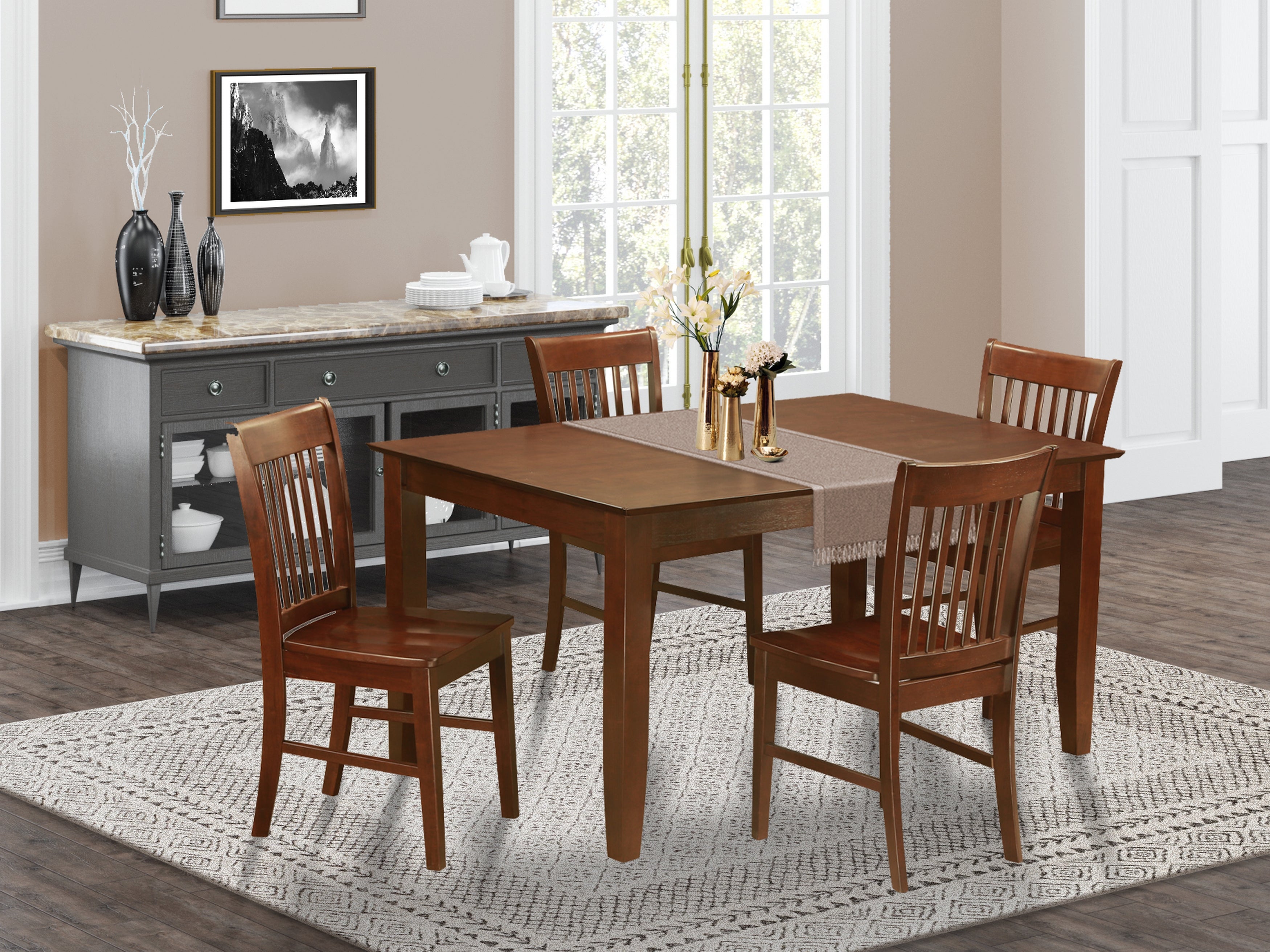CANO5-MAH-W 5 PC Dining set-Dining Table with 4 Kitchen Dining Chairs