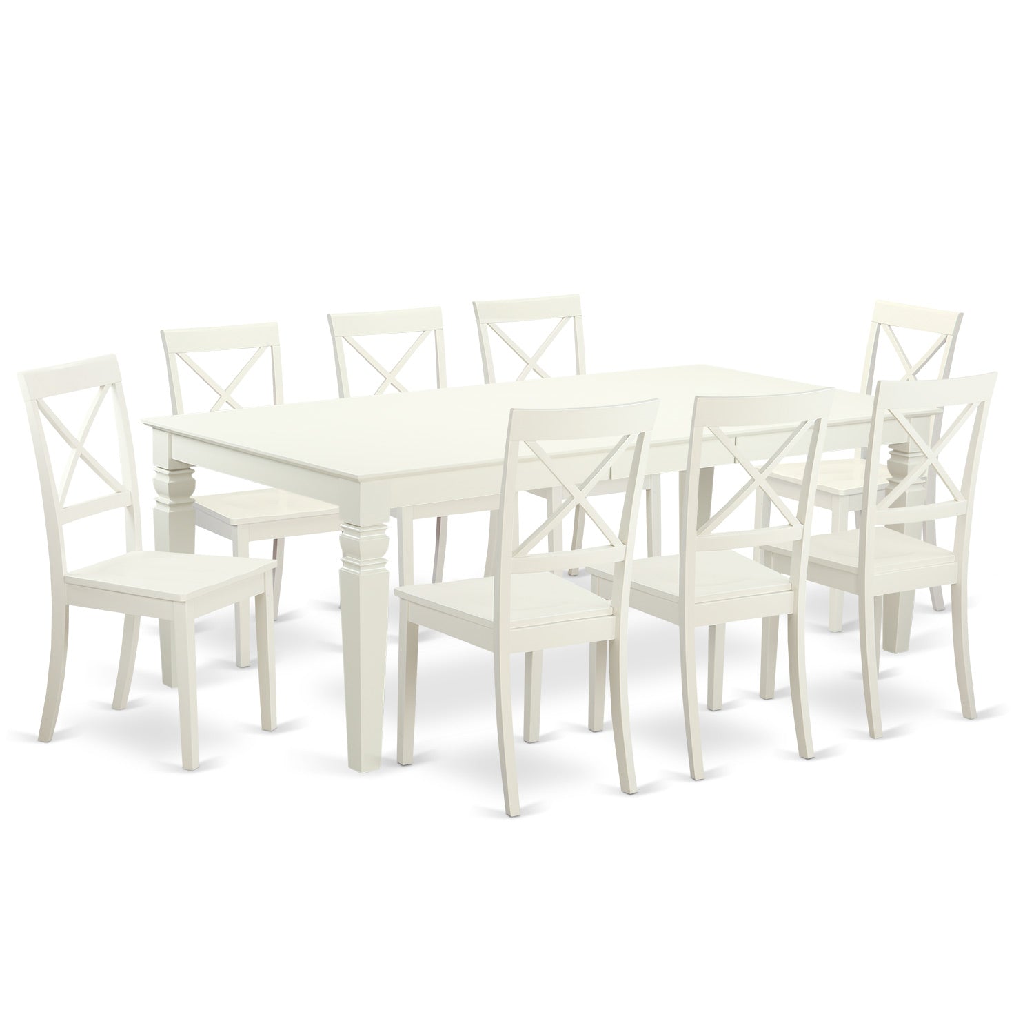 LGBO9-LWH-W 9 PcTable and chair set with a Dining Table and 8 Dining Chairs in Linen White