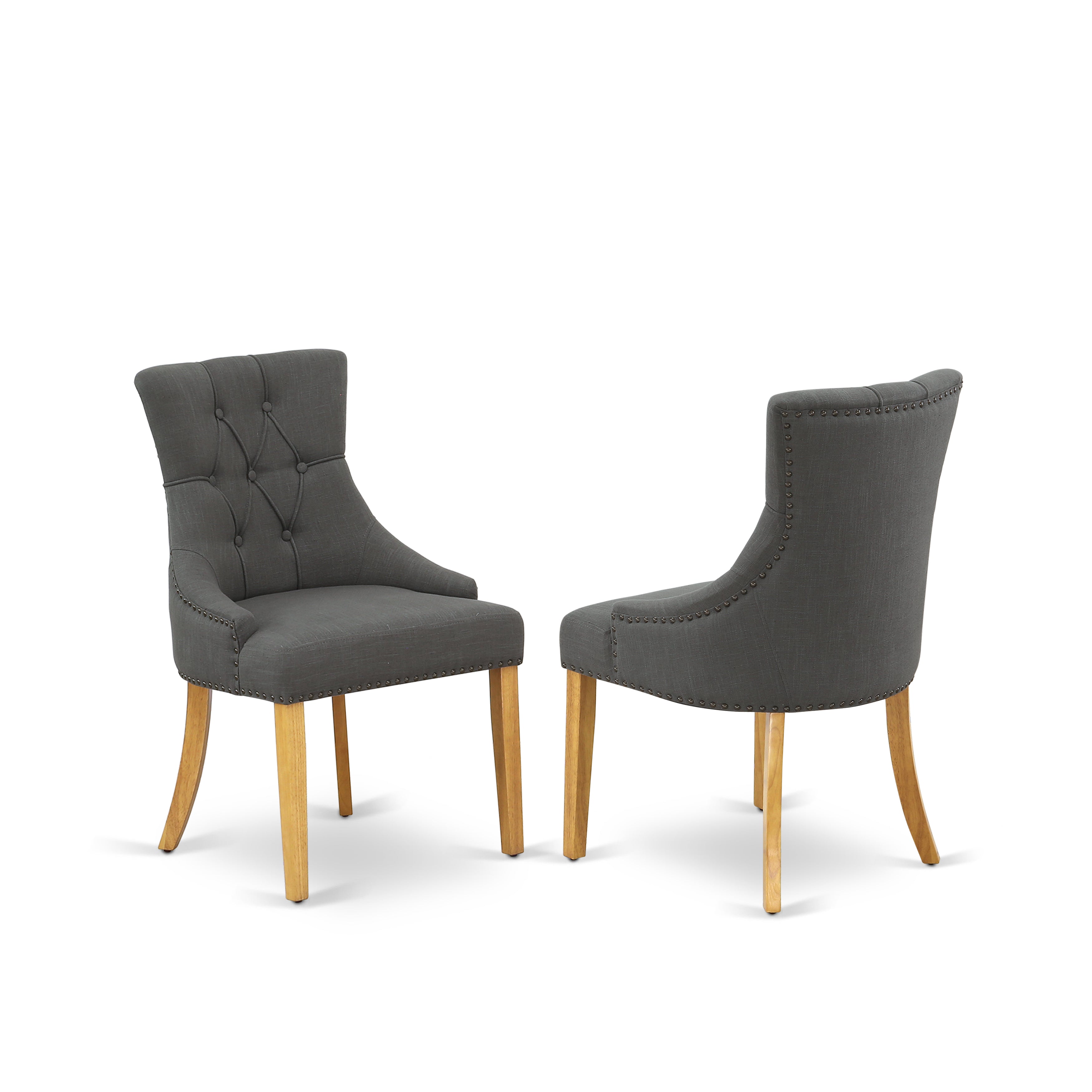 DLFR3-OAK-20 3Pc Dinette Set Includes a Rounded Kitchen Table with Drop Leaves and Two Parson Chairs with Dark Gotham Grey Fabric, Oak Finish