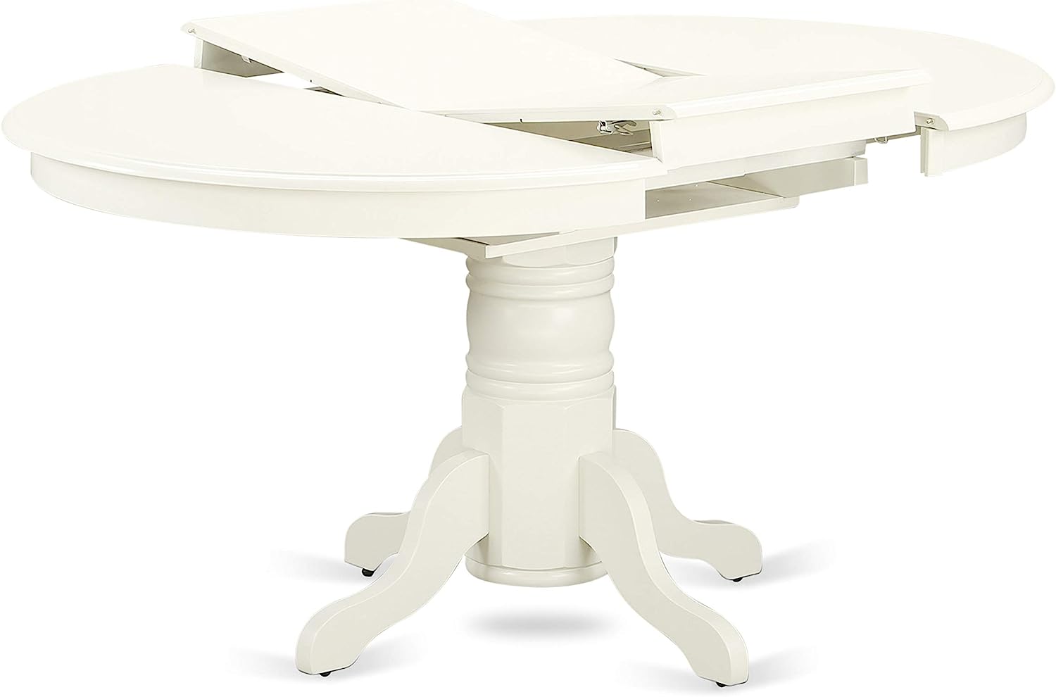 5 PC Mid Century Oval Dining Table And 4 Chairs With Wooden Seat In Linen White