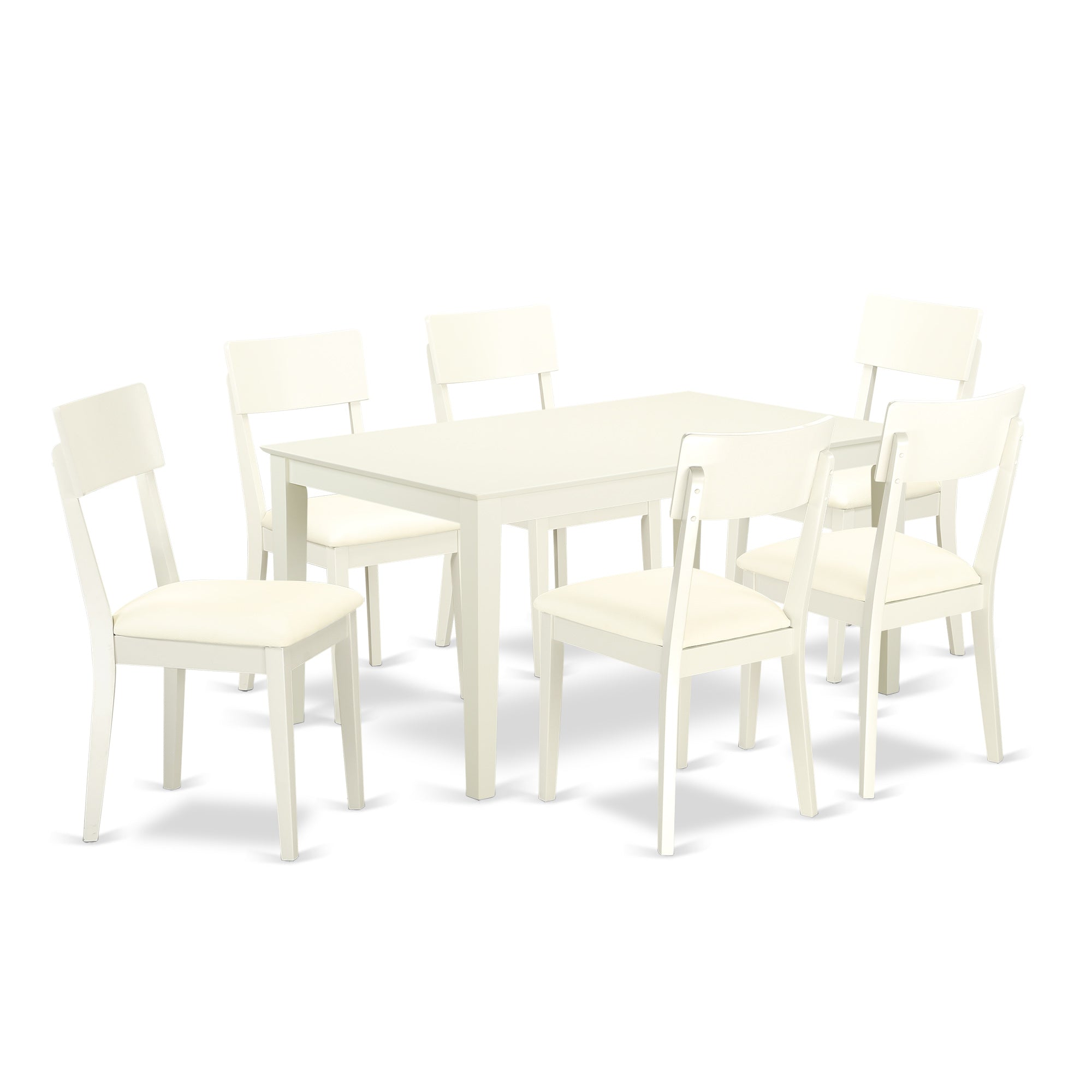 CAAD7-LWH-LC 7 Piece dining table set for 6- Dining table and 6 Faux Leather seat dining chairs