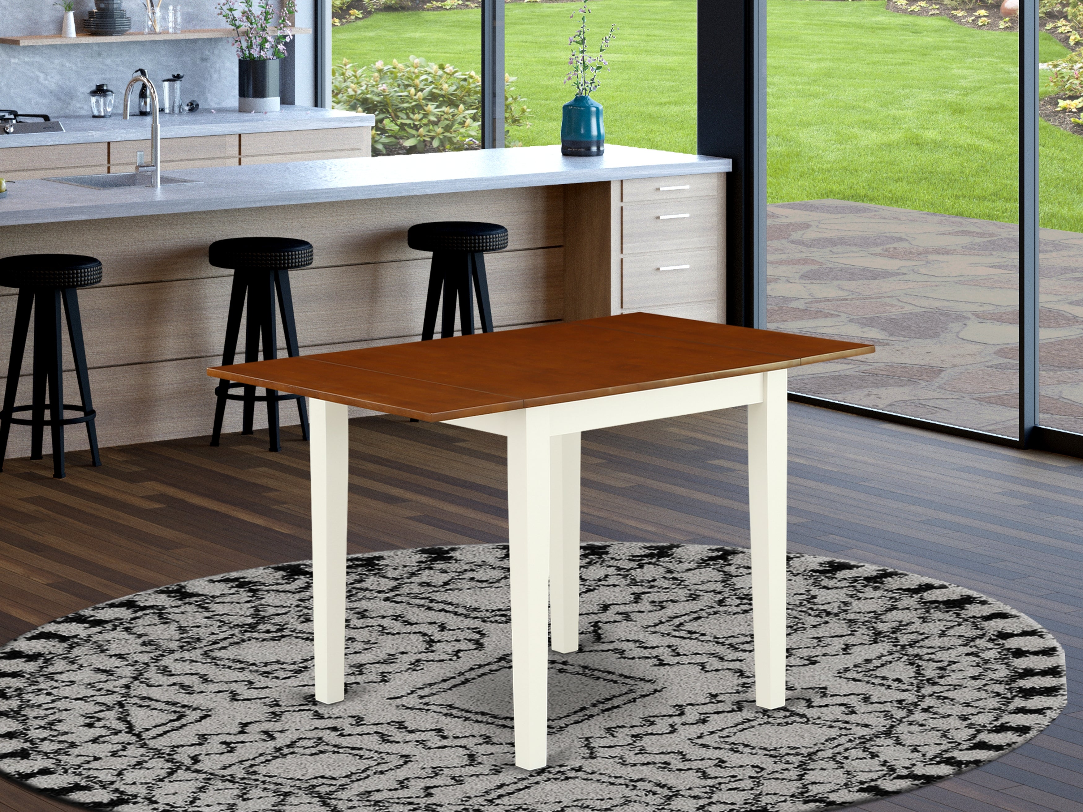 Norden Rectangular Table With 2 Drop Leaves In Buttermilk & Cherry Finish NDT-WHI-T