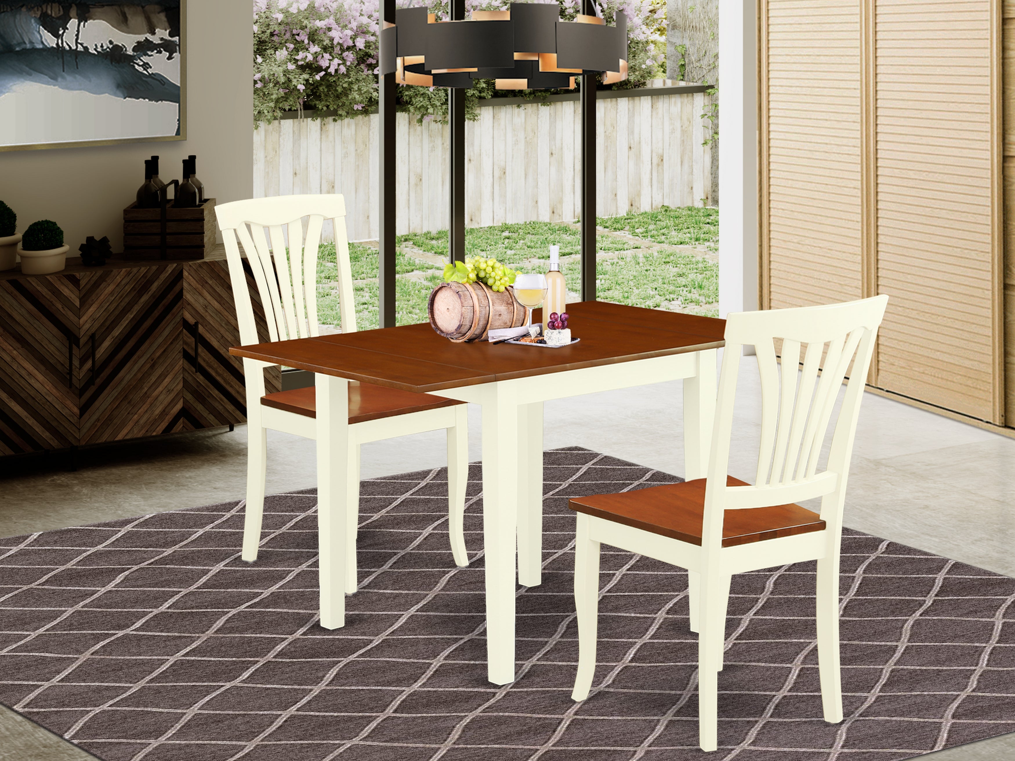 East West Furniture NDAV3-WHI-W Wooden Dining Table Set 3 Pc- 2 Brilliant Dining Room Chairs and an Elegant Kitchen Table - Cherry Finish Hardwood Chair Seat - Butter Milk Finish Solid wood Structure