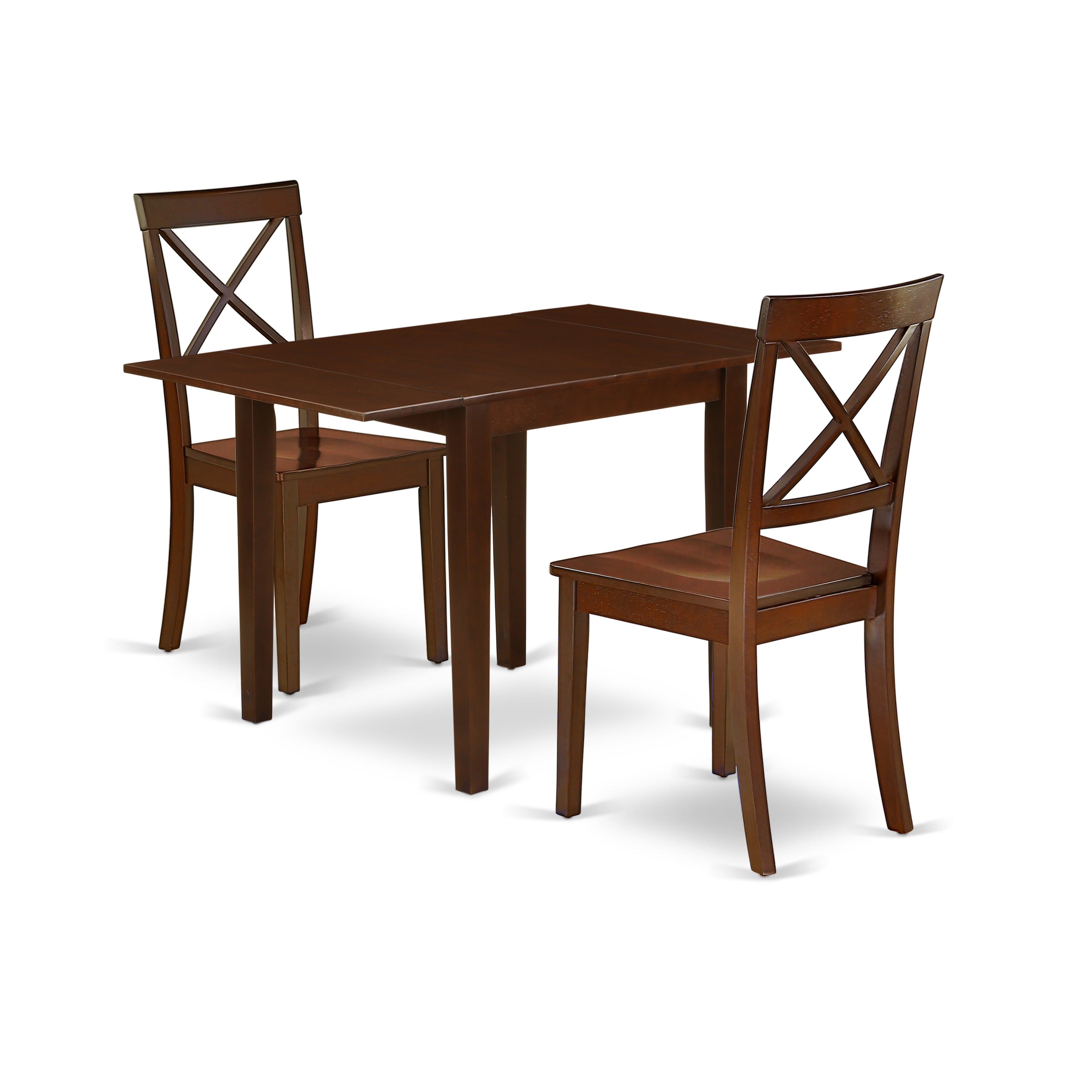 East West Furniture NDBO3-MAH-W Kitchen Table Set 3 Pc- 2 Brilliant Dining Room Chairs and an Eye-catching Dining Table - Mahogany Finish Hardwood Chair Seat - Mahogany Finish Wooden Frame.